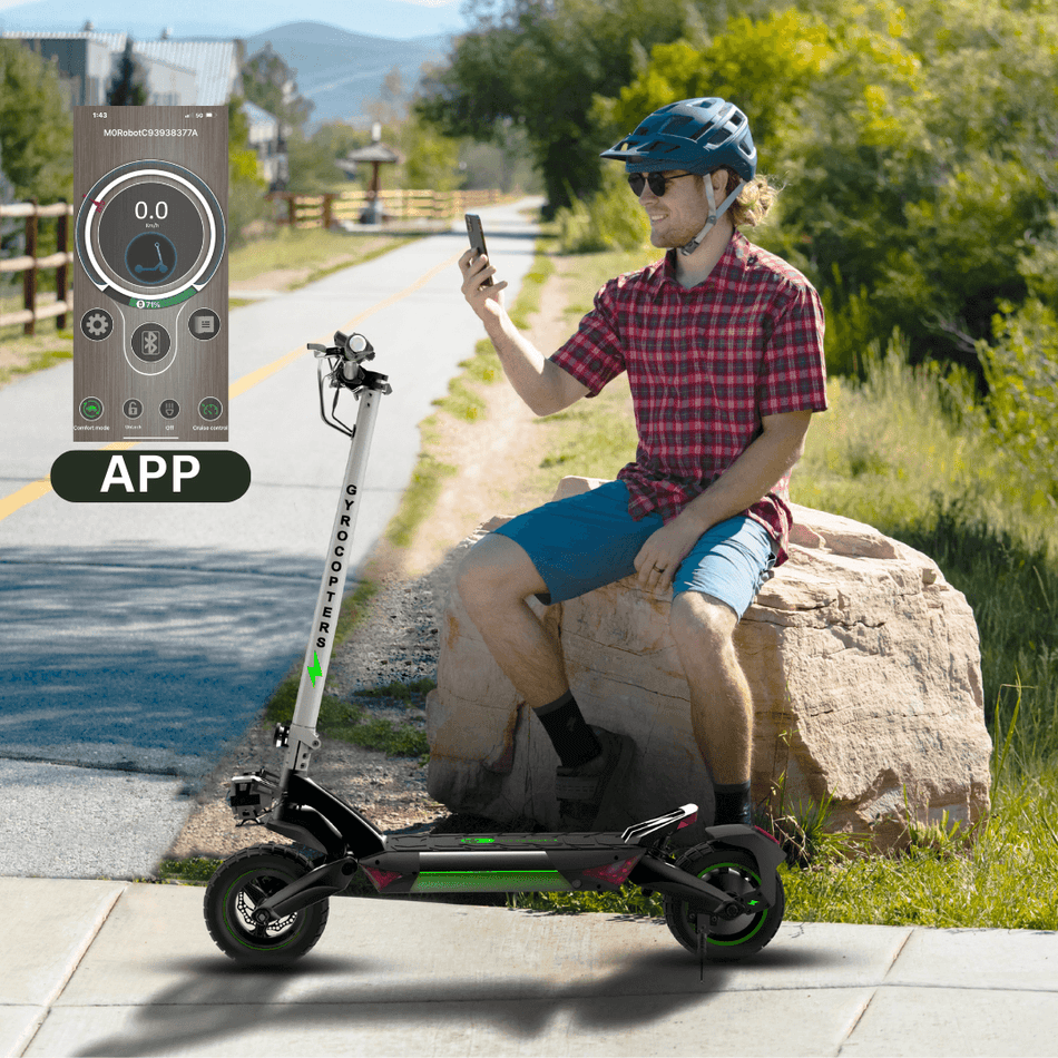 Re-certified Gyrocopters Plaid Electric Scooter for adults| Off- Road Tires with Dual Shocks | Range up to 35 kms | Speed up to 42Kmh| 800W Motor | Smart App
