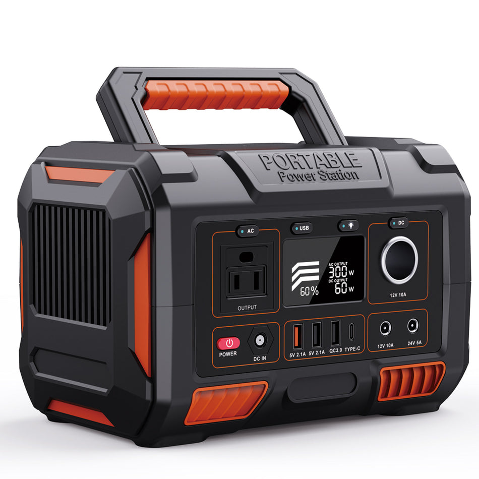 Solar Generator 288 Wh Portable Power Station, 300W Peak Generator with multiple outputs: DC, AC, USB output, LED Flashlight for Outdoor, Home, Camping, Emergency Backup, 3 Charging methods