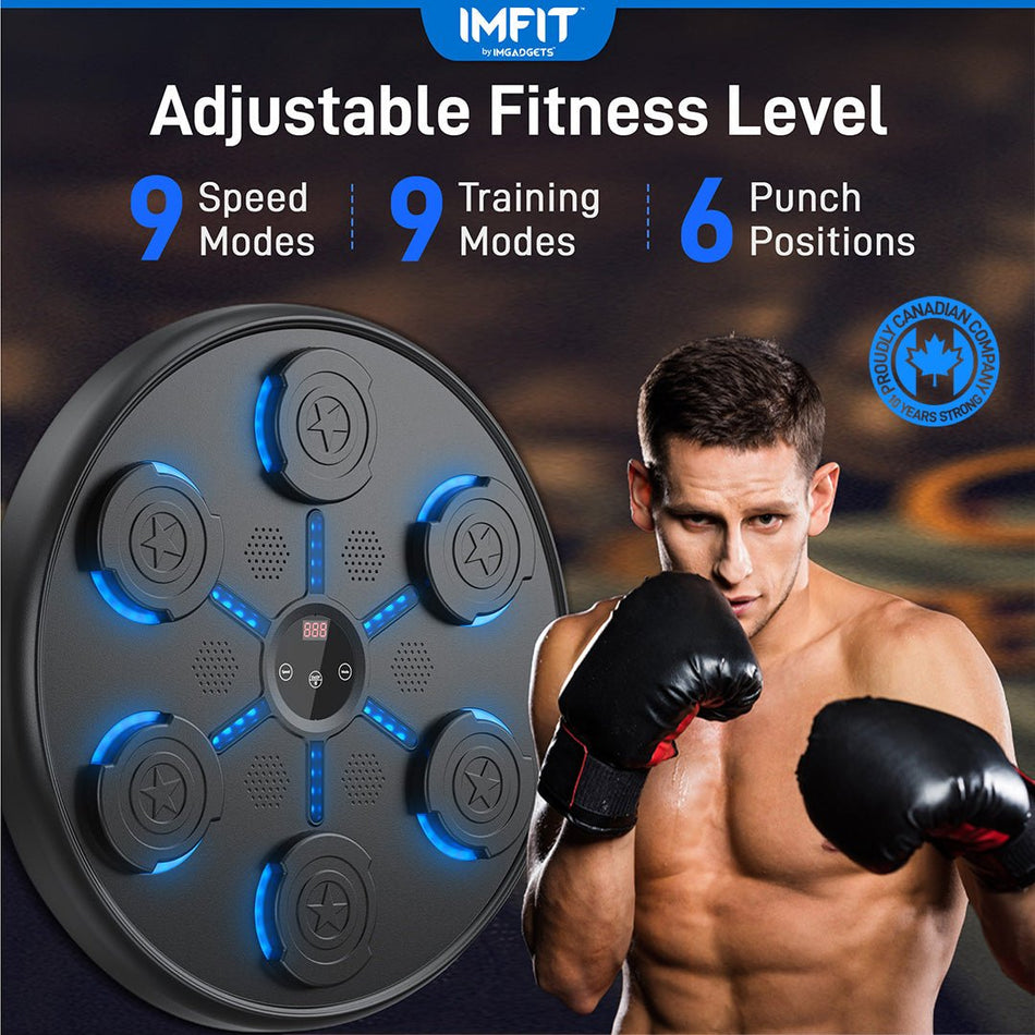 IMFIT Music Boxing Machine with gloves | Punching equipment for home, indoor, gym | 9 Speed & Training Modes | LED Lights | Bluetooth Music | Reflex & Dexterity Boost | Compact & Durable Design | Fun for All Ages | Colorful LED lights