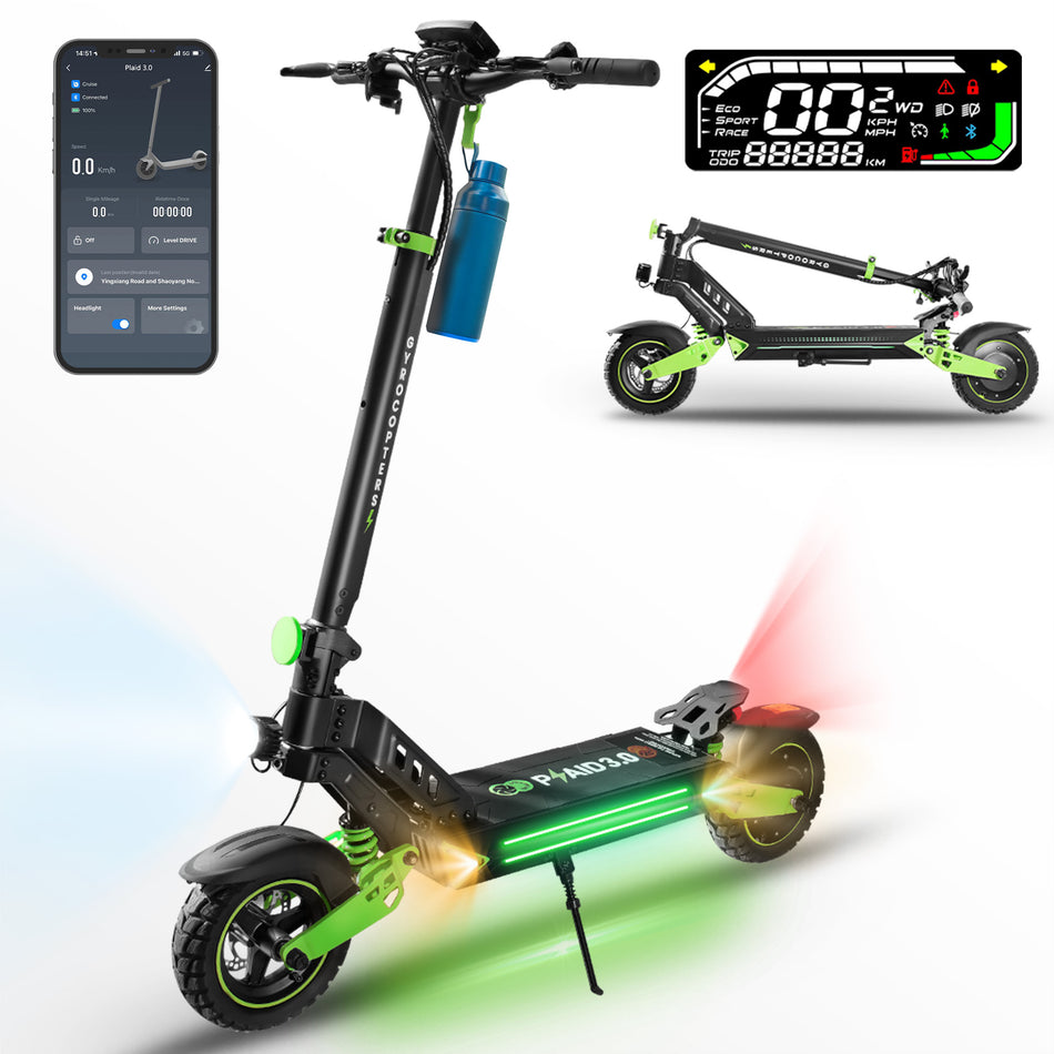 Gyrocopters Plaid 3.0 Electric Scooter for Adults & Teens | UL 2272 Approved | 10” Durable tires | Speed upto 45 km/h, Range Upto 45 km | 13 Ah Robust Battery | 850W Powerful Brushless Motor