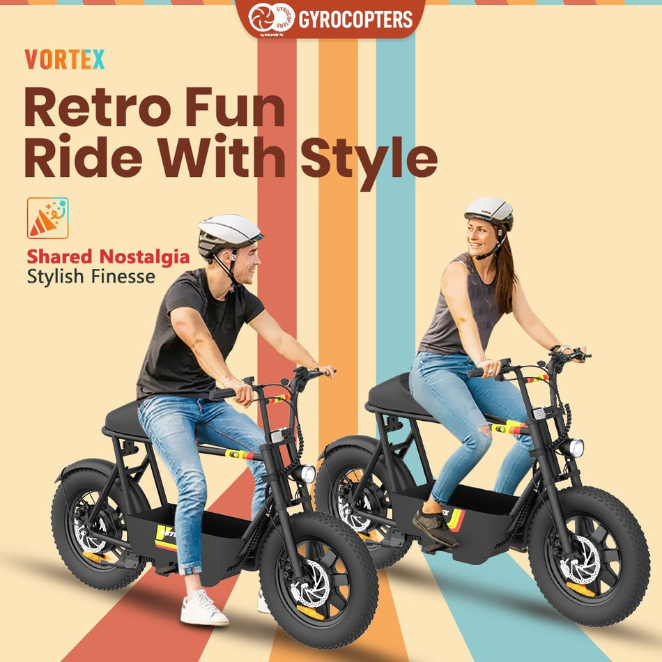 Gyrocopters Vortex Electric Bike with storage, Fat tire E-bike with speed up to 32km/h (19.8mph)  and range up to 30m km (18.6 mi) by 36V battery, powered by 470 W peak motor, UL-2272 safety-approved ebikes for adults/ youth with LCD