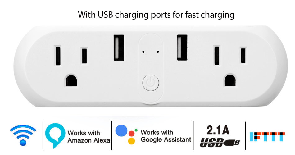 IMGadgets Dual Port Smart Wifi Plug with USB Port, No hub required - compatible w/ Amazon Alexa & Google Home
