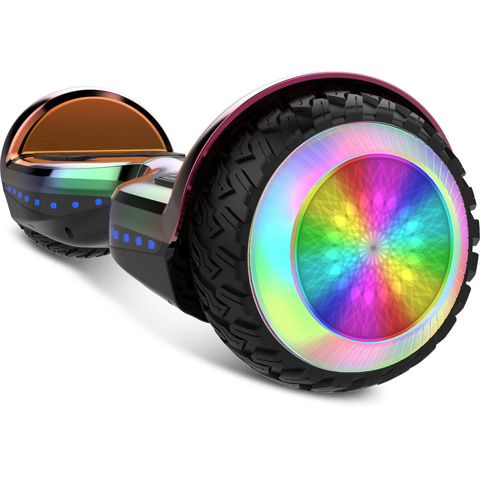 Gyrocopters Pro 6.0 All-Terrain Hoverboard| Speed up to 15km/h | 250W Powerful Motor | 6.5” LED wheels| 165 lbs weight capacity | UL2272 certified with Wireless Music Speaker offering a range up to 7 km (Chrome))