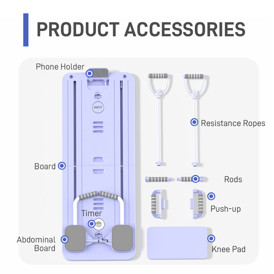 IMFIT Pilates Reformer Board for Home (Without Handlebar) | Multi-Functional Foldable Pilates Reformer | Full Body Low-Impact Workout Equipment | Core Strength Training, Balance & Flexibility | Resistance Bands, Pilates Bar & Pulley System