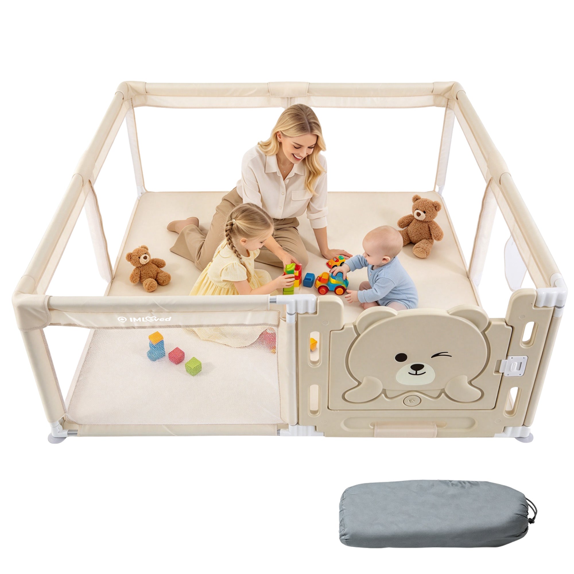 IMLoved Bear Gate Baby Playpen - Large 71" x 59" - 360° Breathable Mesh