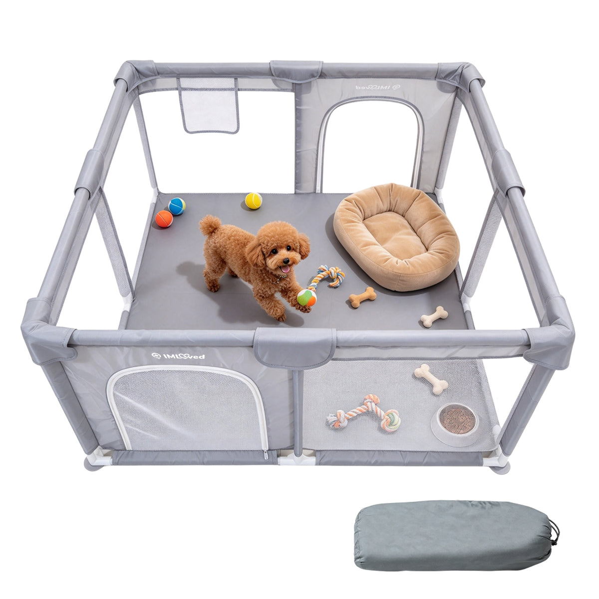 IMLoved Dual Zipper Doors Pet Playpen - 360° Breathable Mesh