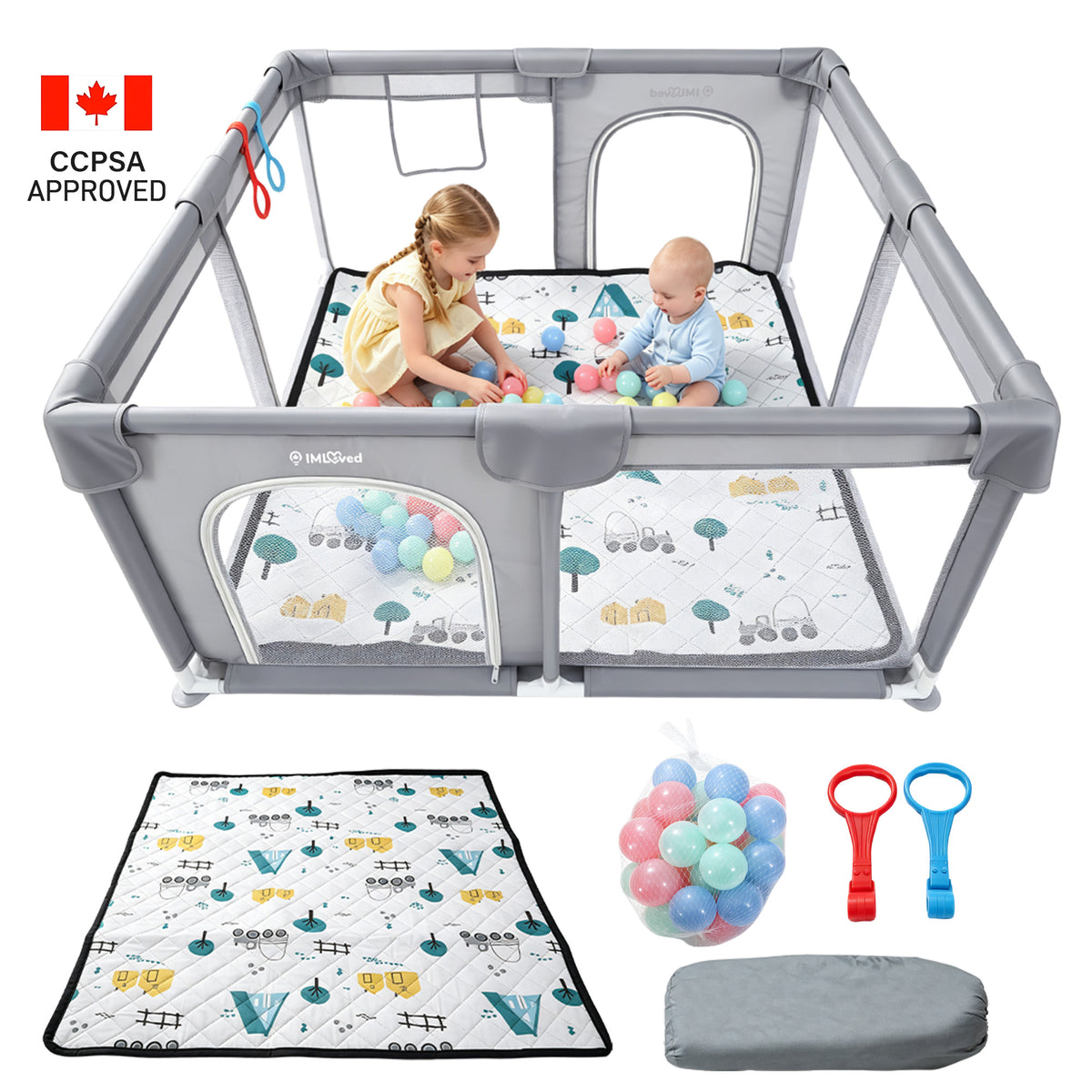 IMLoved Baby Playpen with Mat - 360° Breathable Mesh & Latching Zipper Door