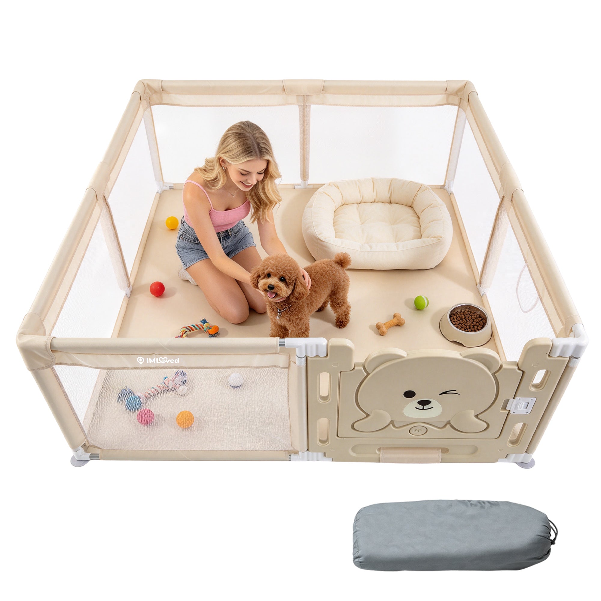 IMLoved Bear Gate Pet Playpen - Large 71" x 59" - 360° Breathable Mesh