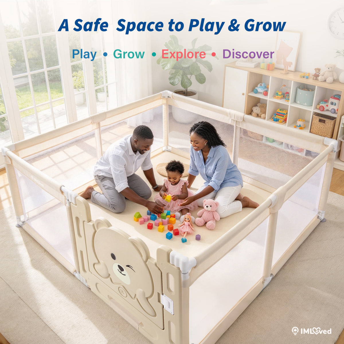 IMLoved Bear Gate Baby Playpen - Large 71" x 59" - 360° Breathable Mesh