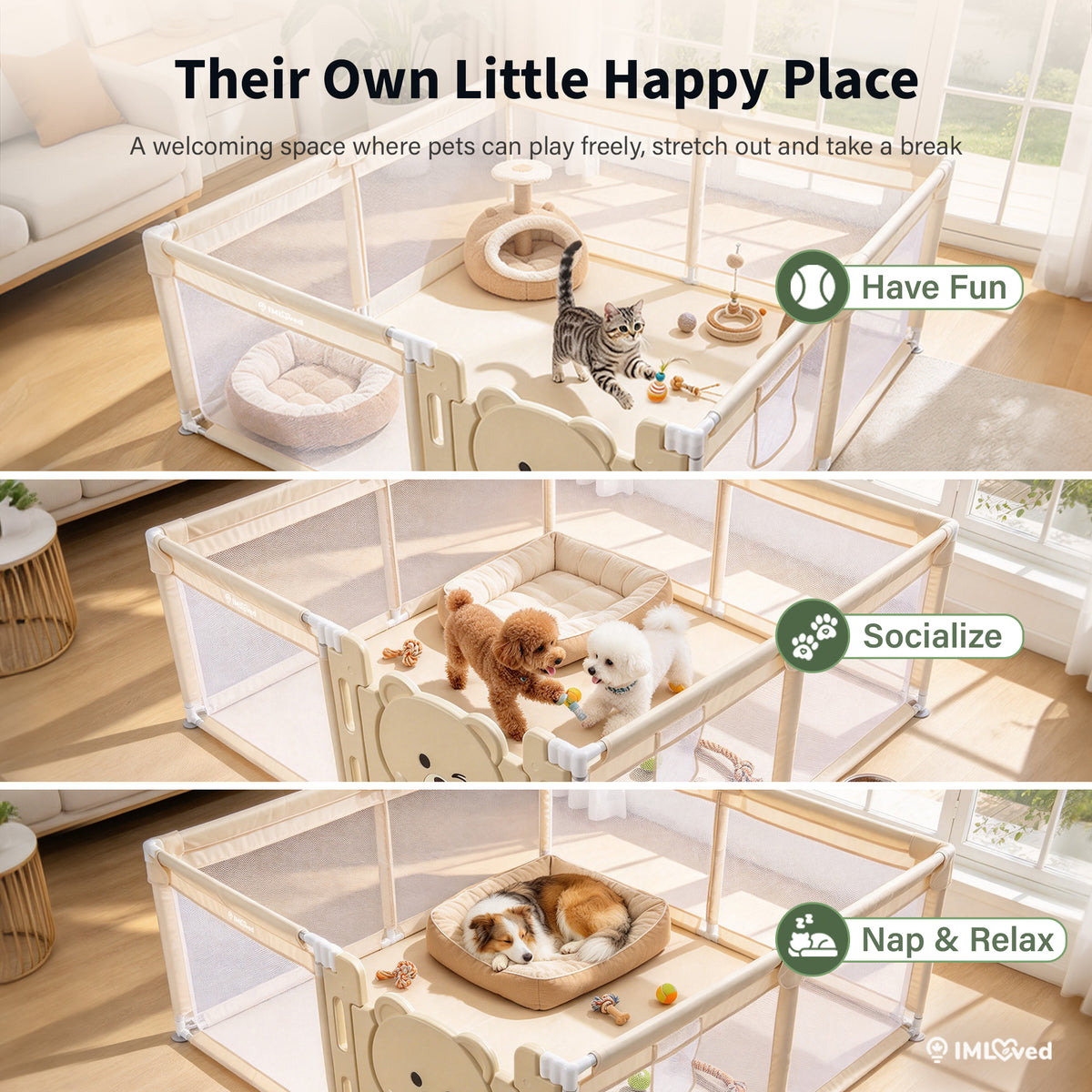IMLoved Bear Gate Pet Playpen - Large 71" x 59" - 360° Breathable Mesh