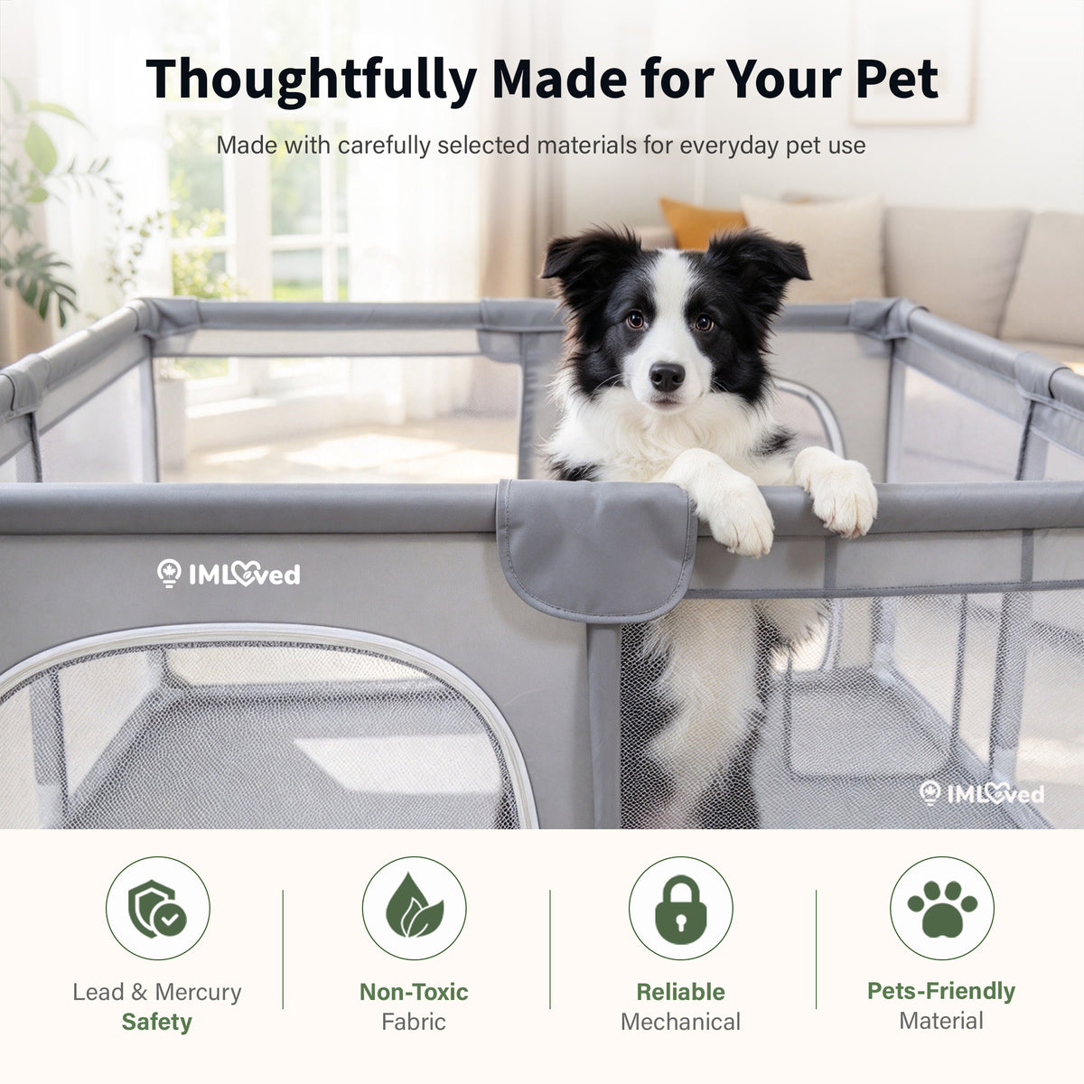 IMLoved Dual Zipper Doors Pet Playpen - 360° Breathable Mesh
