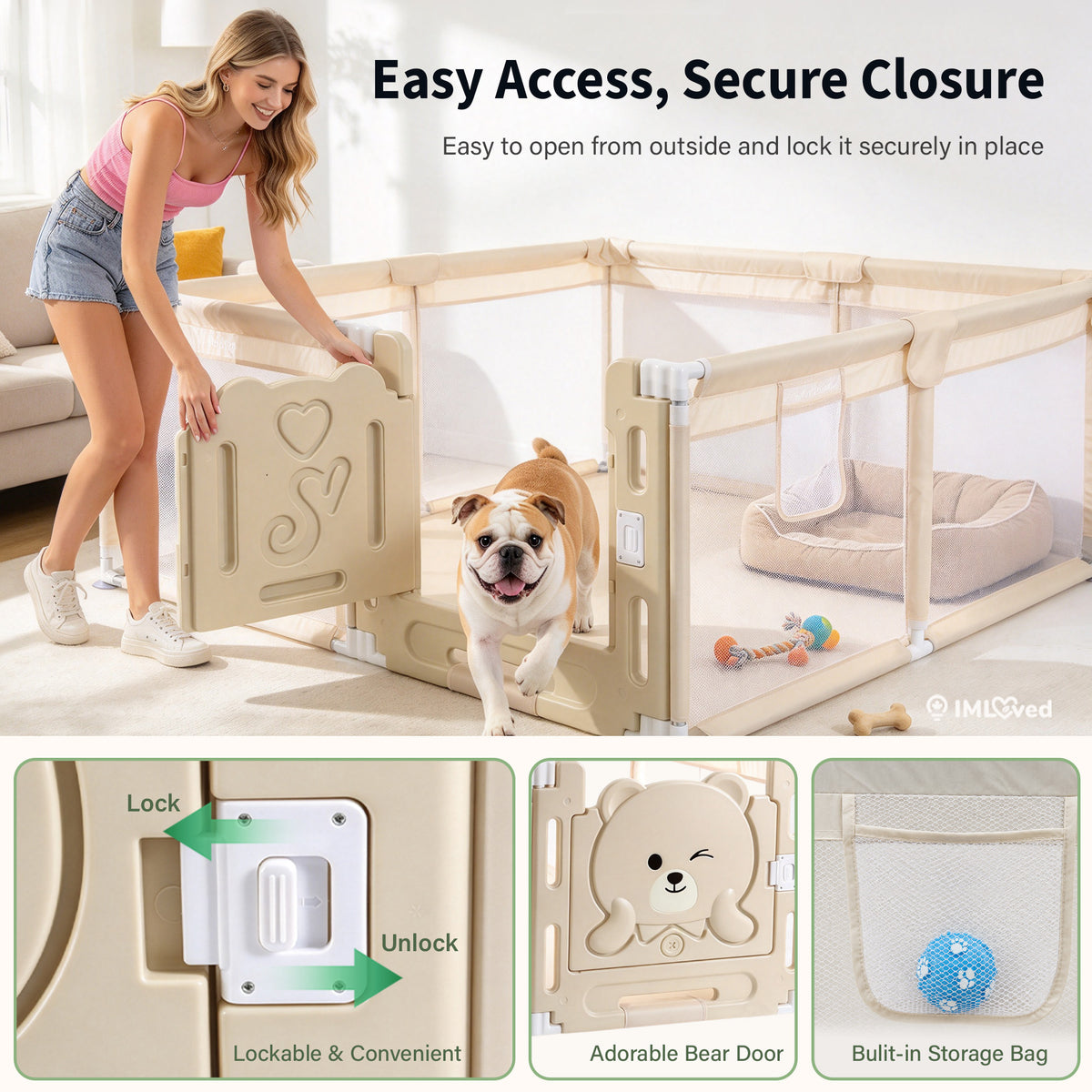 IMLoved Bear Gate Pet Playpen - Large 71" x 59" - 360° Breathable Mesh