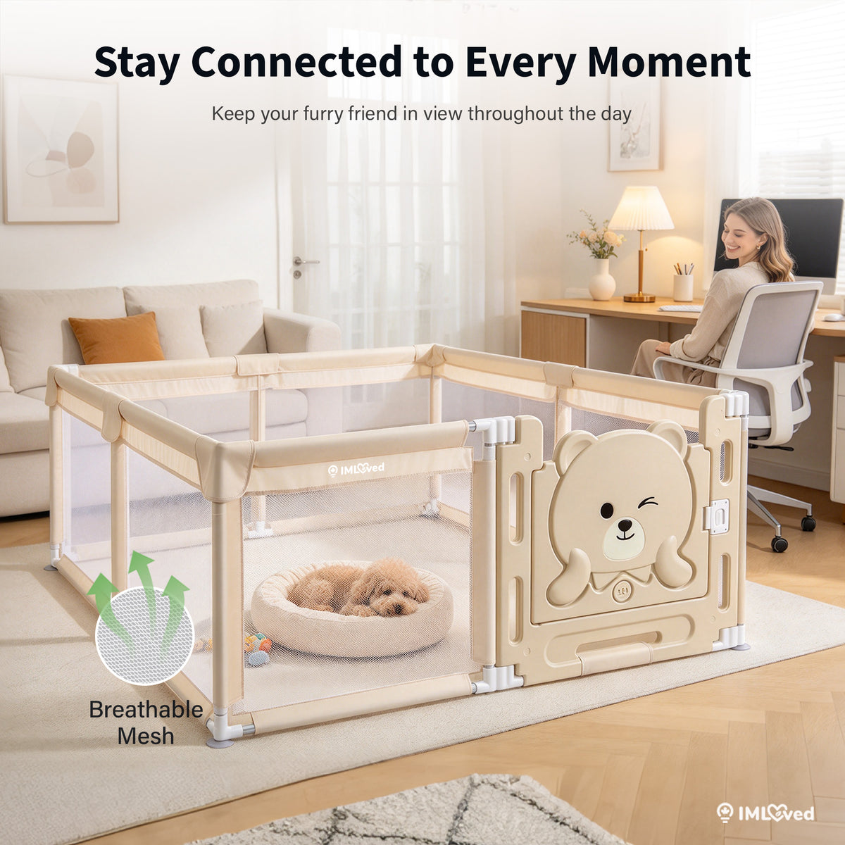 IMLoved Bear Gate Pet Playpen - Large 71" x 59" - 360° Breathable Mesh