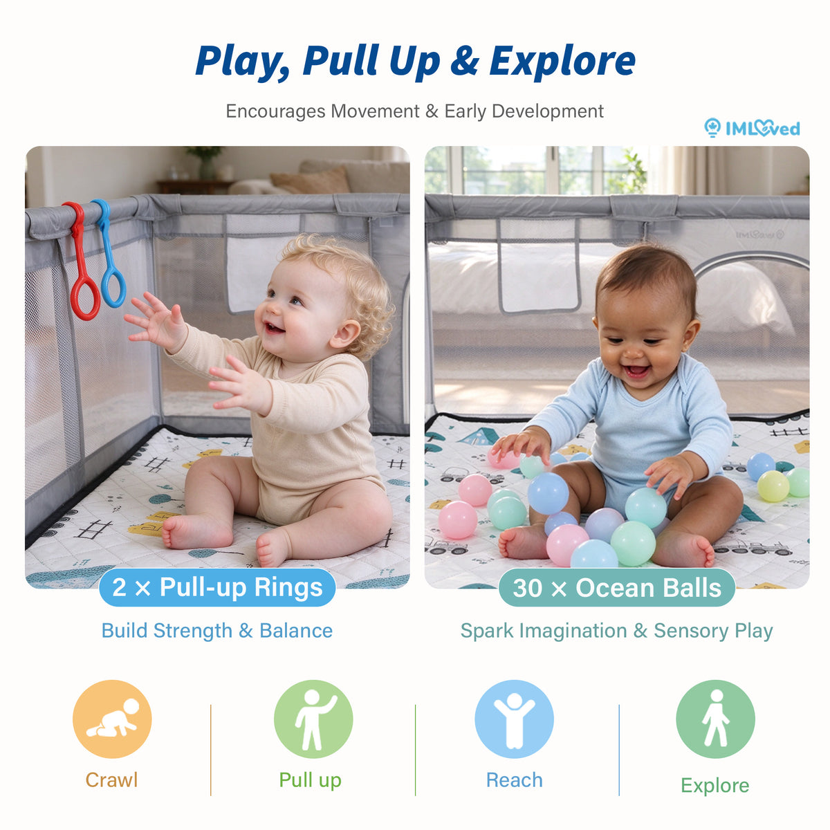 IMLoved Baby Playpen with Mat - 360° Breathable Mesh & Latching Zipper Door