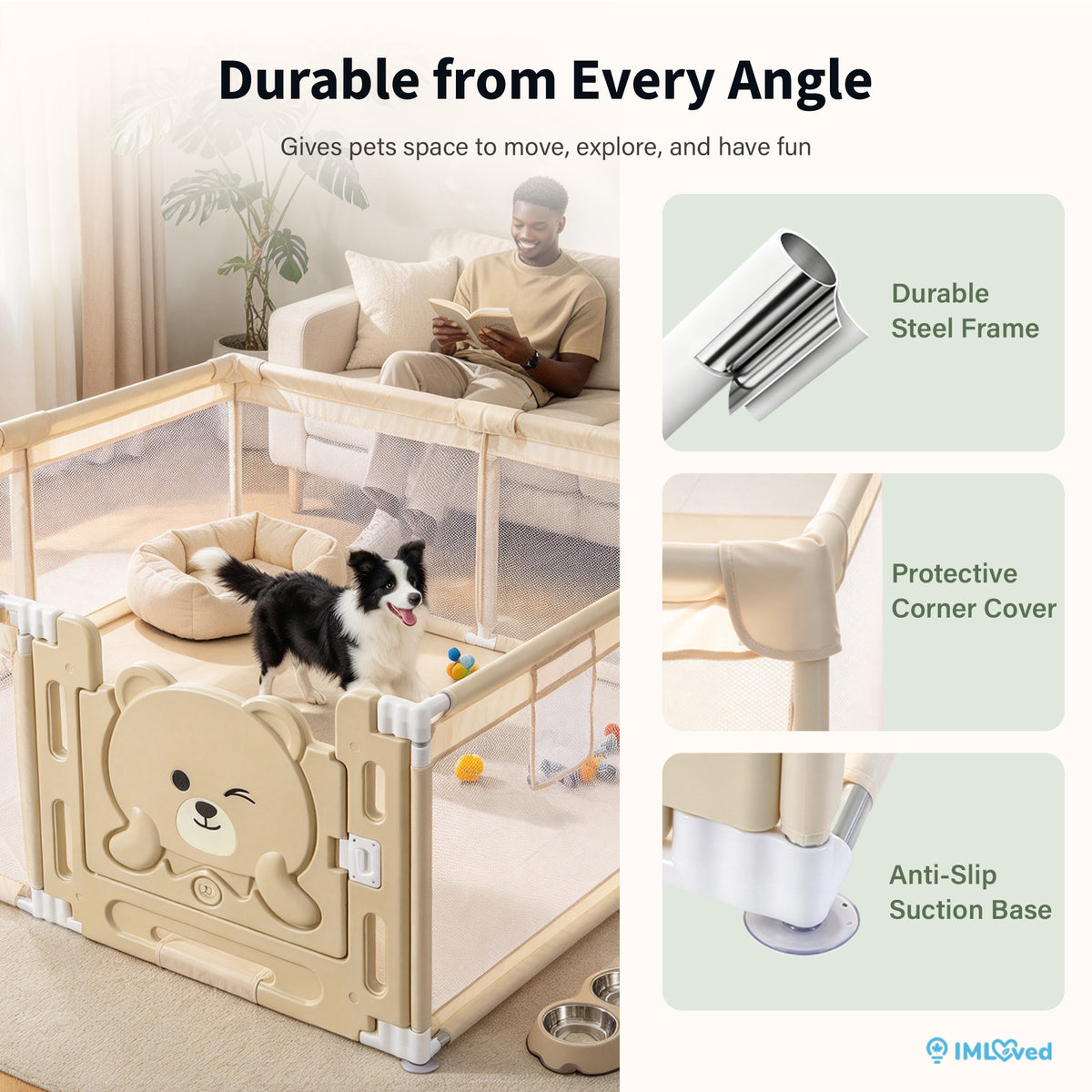 IMLoved Bear Gate Pet Playpen - Large 71" x 59" - 360° Breathable Mesh