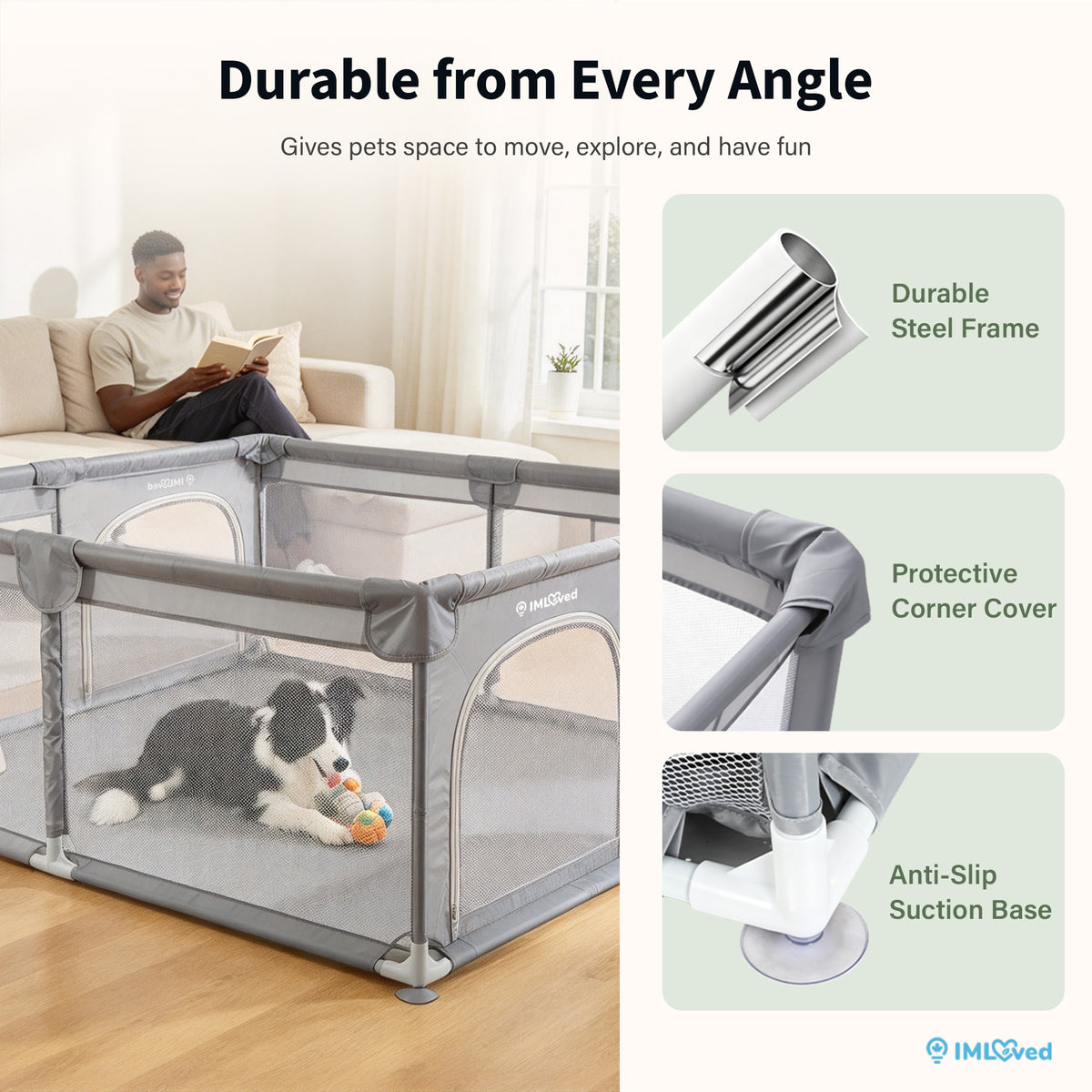 IMLoved Dual Zipper Doors Pet Playpen - 360° Breathable Mesh