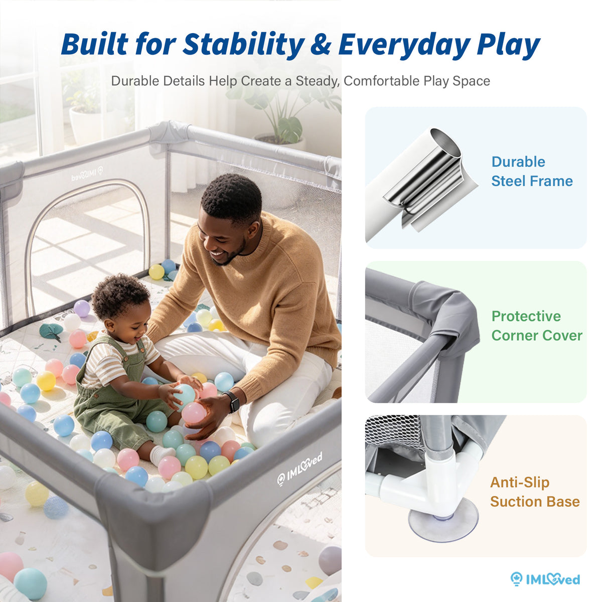 IMLoved Baby Playpen with Mat - 360° Breathable Mesh & Latching Zipper Door