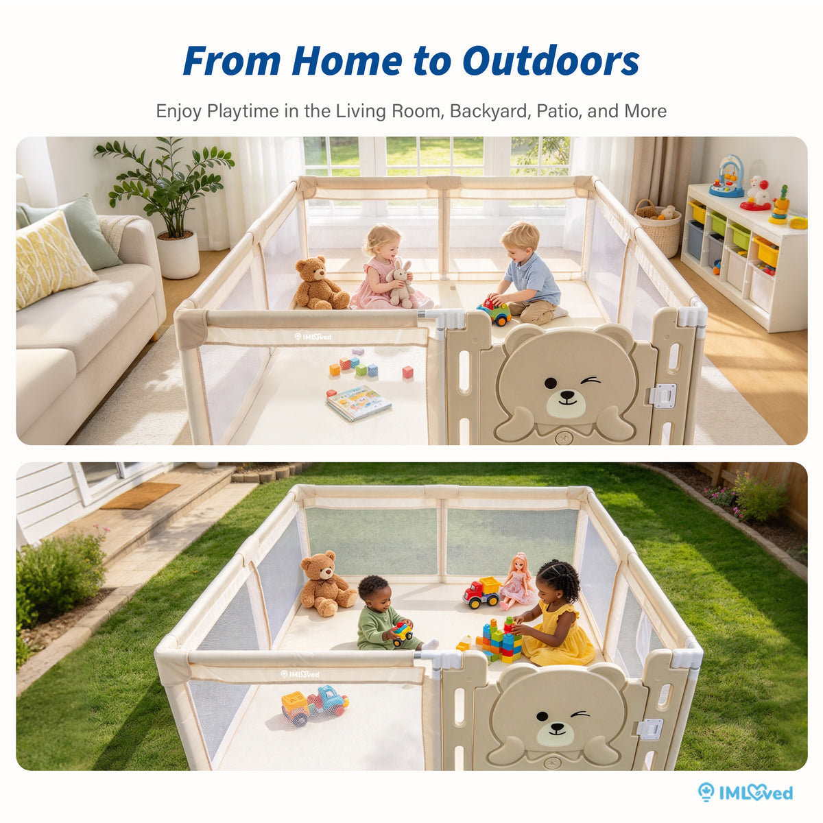 IMLoved Bear Gate Baby Playpen - Large 71" x 59" - 360° Breathable Mesh