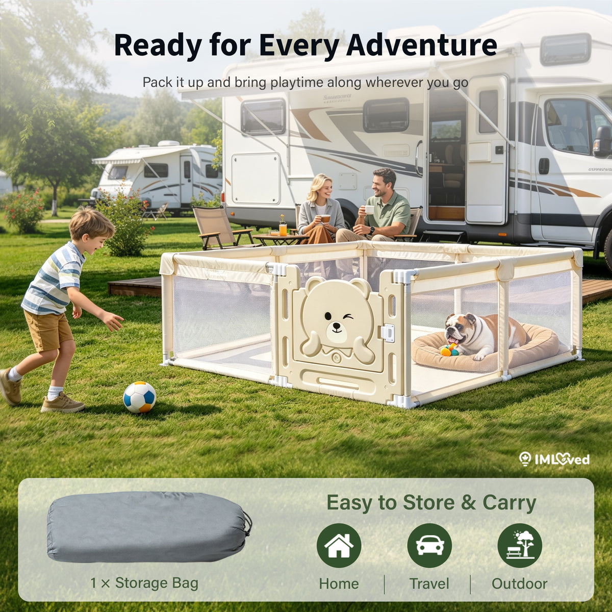 IMLoved Bear Gate Pet Playpen - Large 71" x 59" - 360° Breathable Mesh