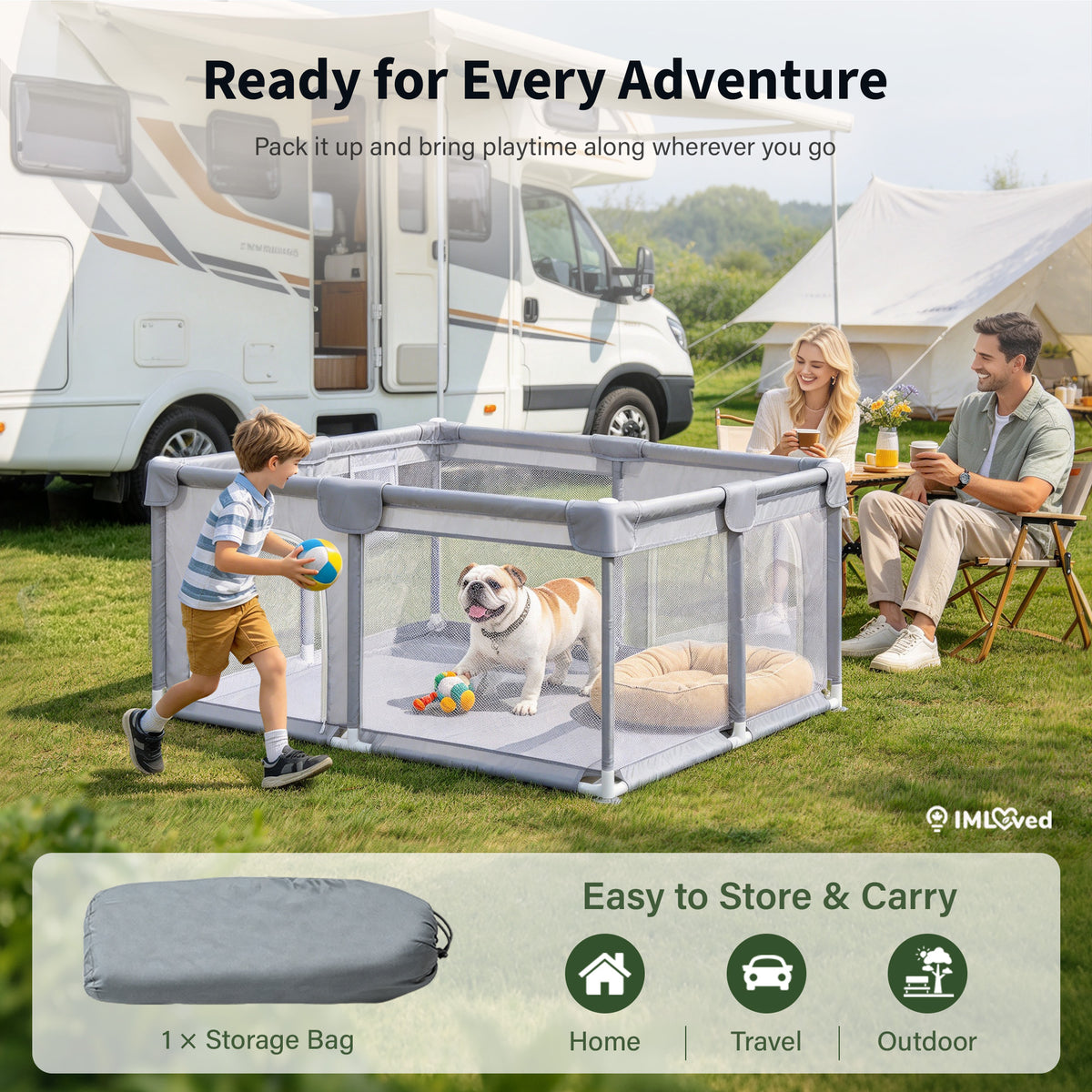 IMLoved Dual Zipper Doors Pet Playpen - 360° Breathable Mesh