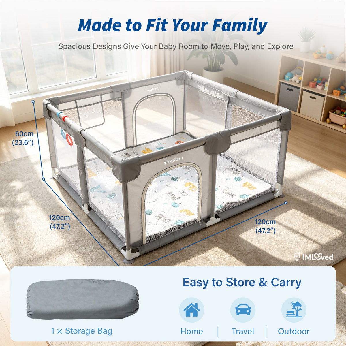 IMLoved Baby Playpen with Mat - 360° Breathable Mesh & Latching Zipper Door