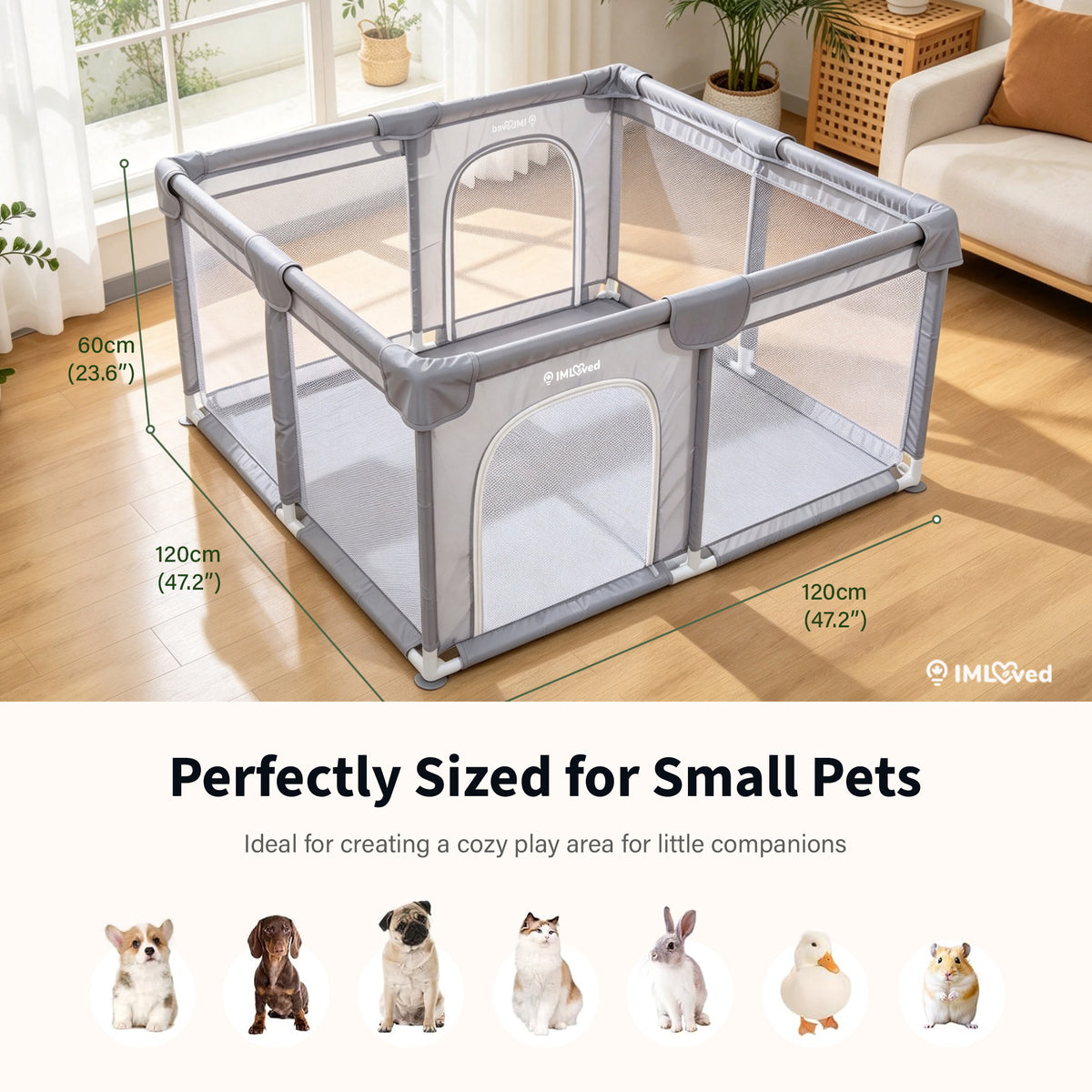 IMLoved Dual Zipper Doors Pet Playpen - 360° Breathable Mesh