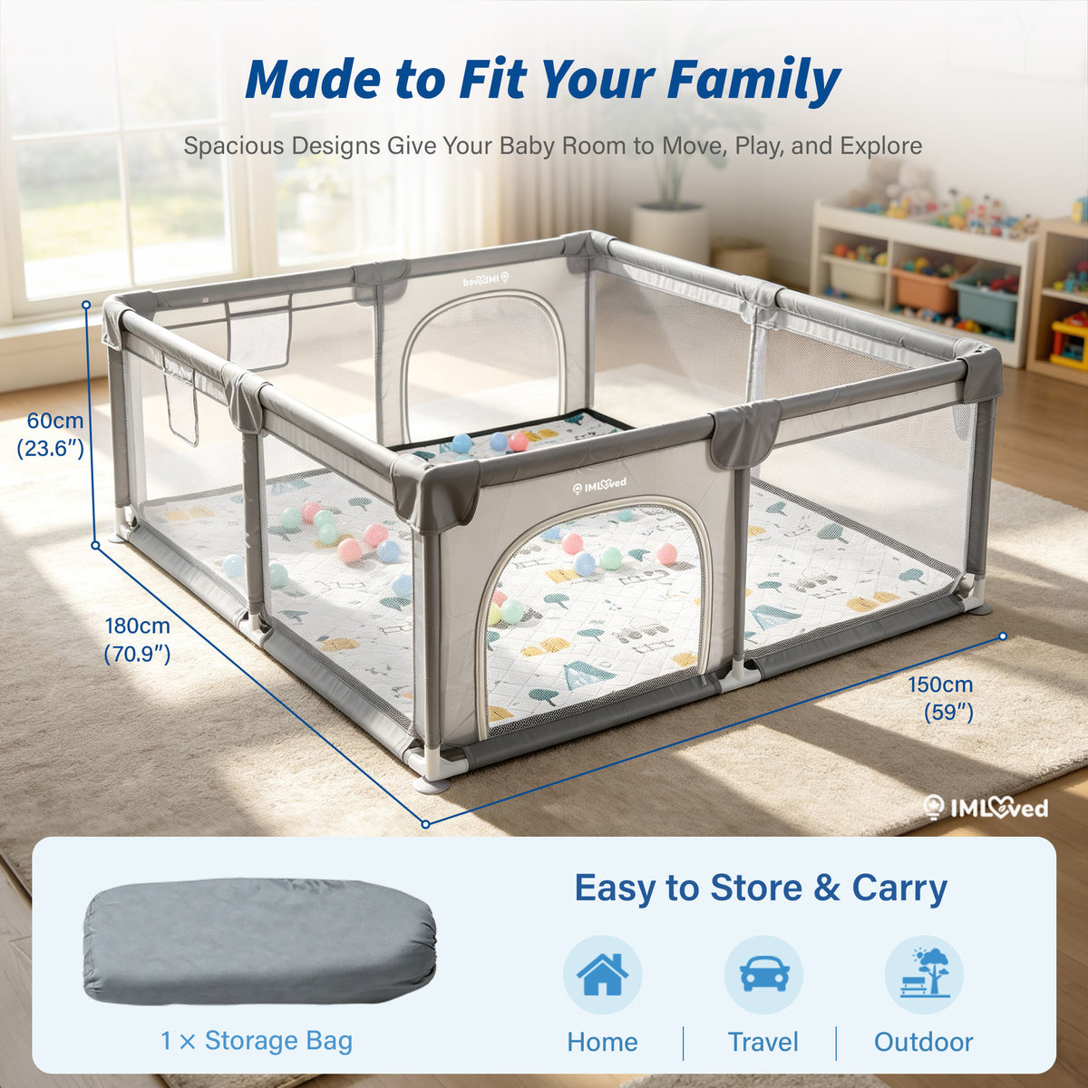 IMLoved Baby Playpen with Mat - 360° Breathable Mesh & Latching Zipper Door