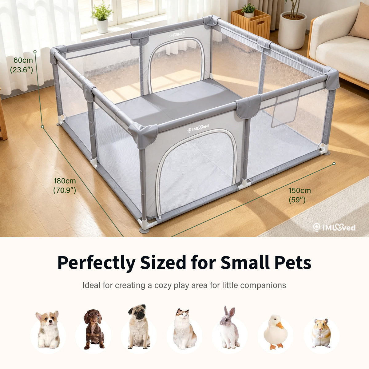 IMLoved Dual Zipper Doors Pet Playpen - 360° Breathable Mesh