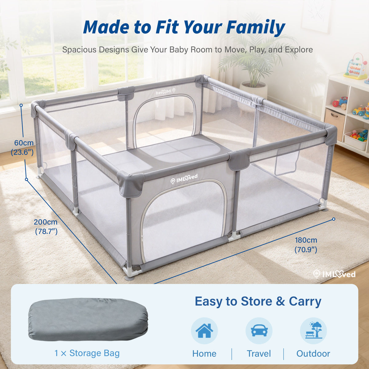 IMLoved Baby Playpen - 360° Breathable Mesh & Latching Zipper Door