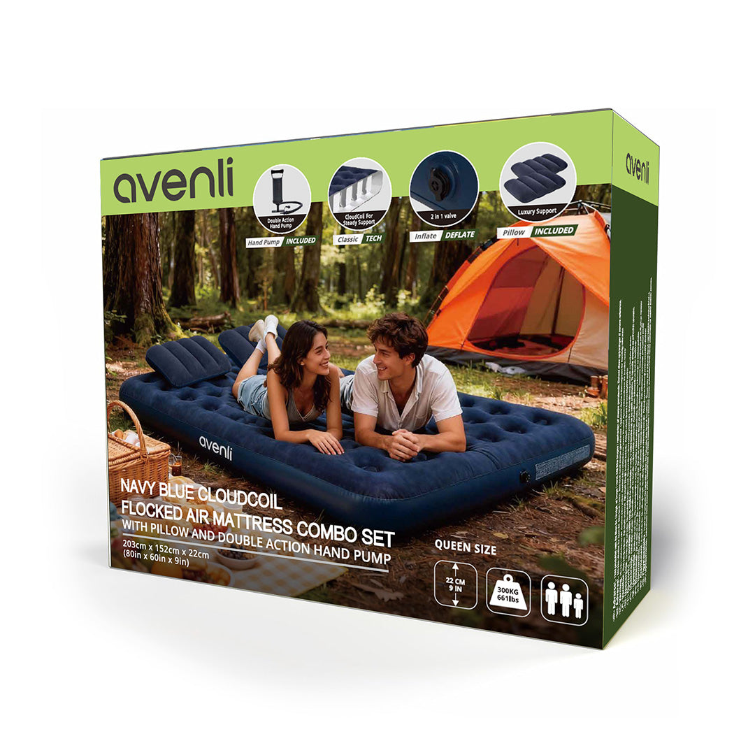 Avenli Air Mattress Queen – 2 Pillows & Hand Pump Included