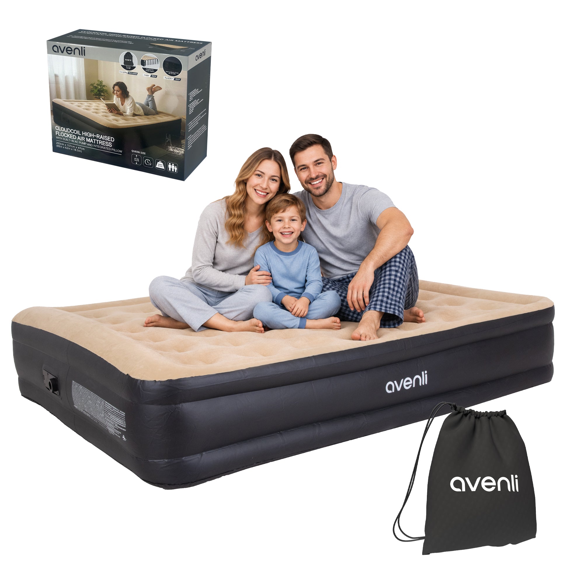 Avenli Queen Air Mattress - 18.5" High Raised Bed with Built-in Air Pump