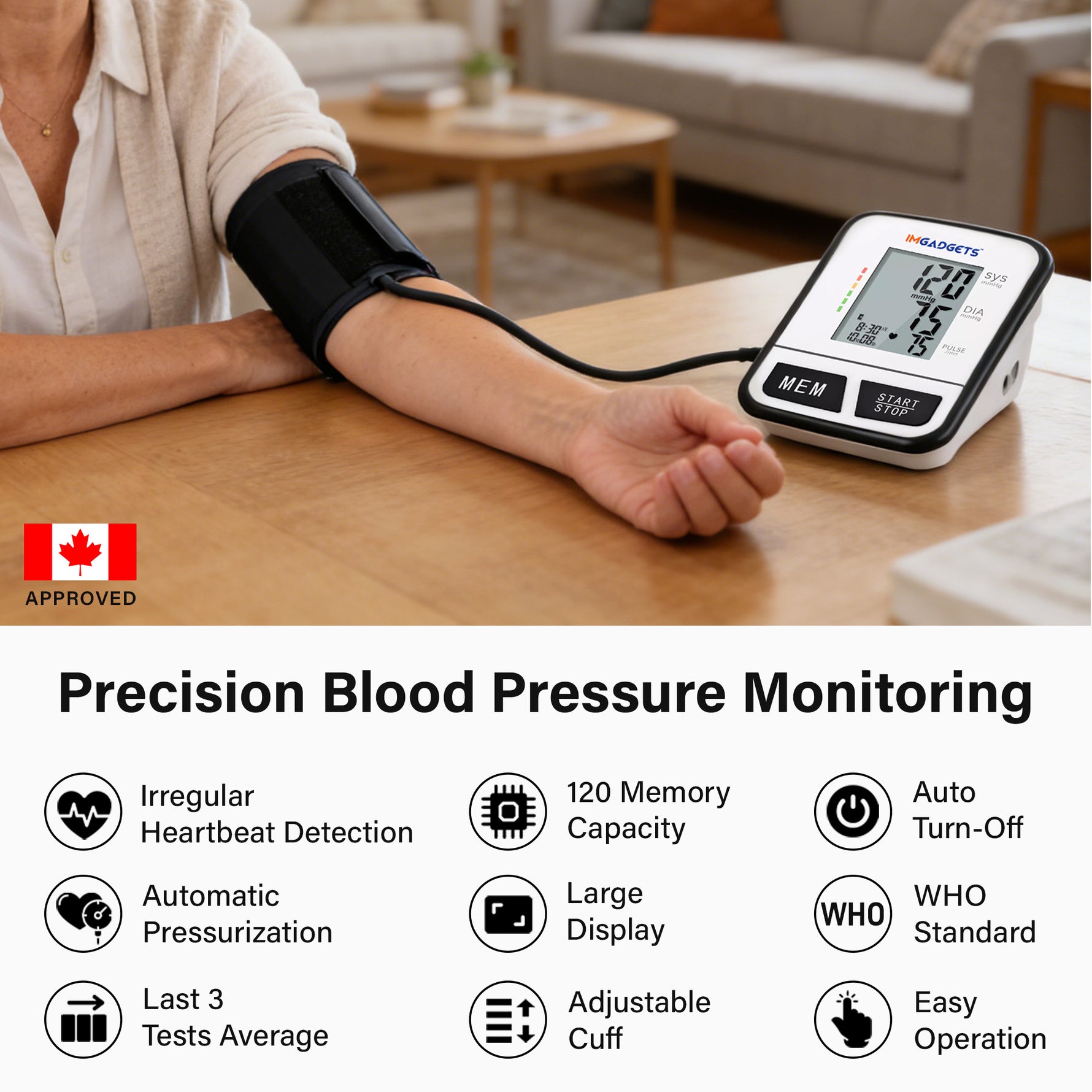 IMGadgets Blood Pressure Monitor (Upper Arm) – Large HD Backlit Display for Home / Travel