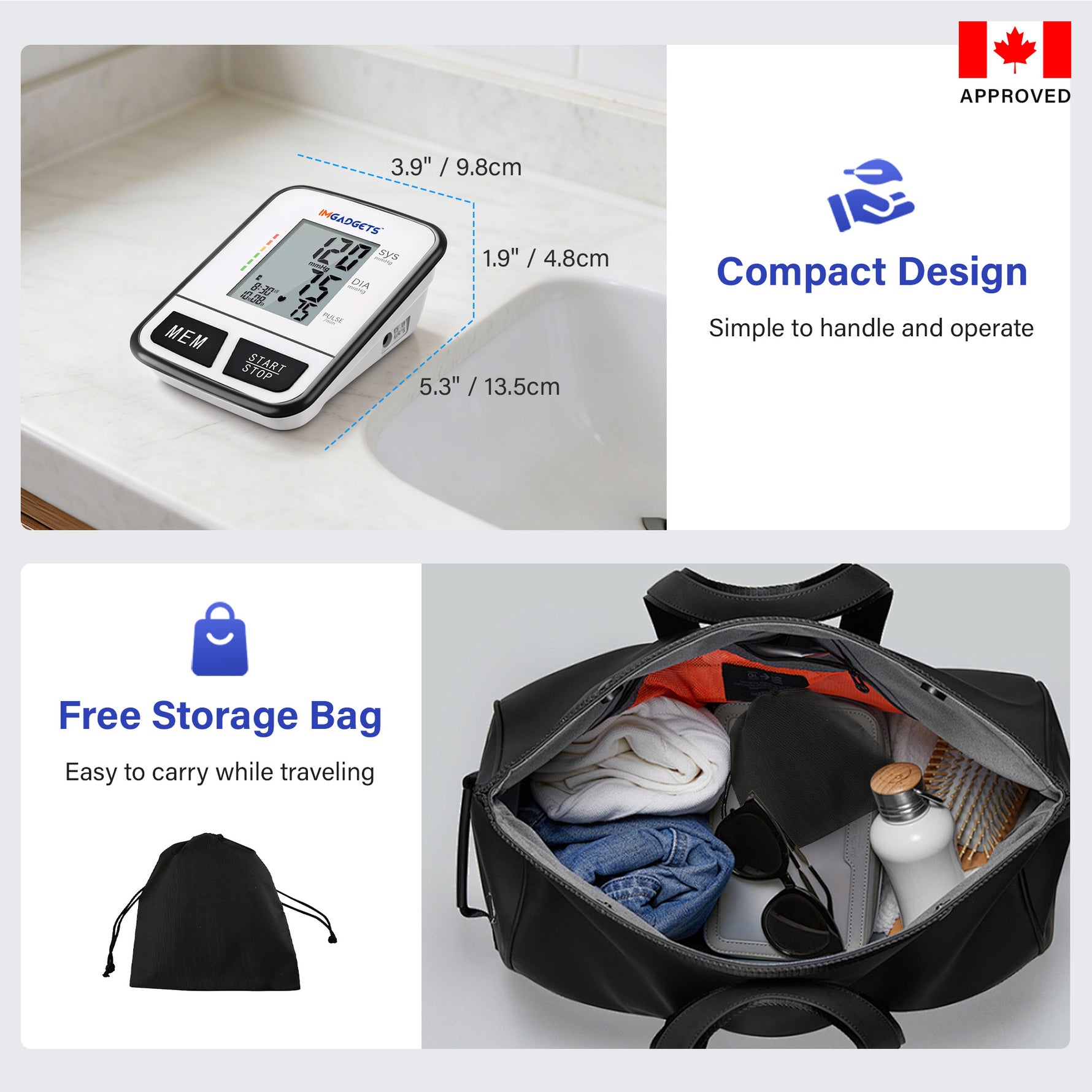 IMGadgets Blood Pressure Monitor (Upper Arm) – Large HD Backlit Display for Home / Travel