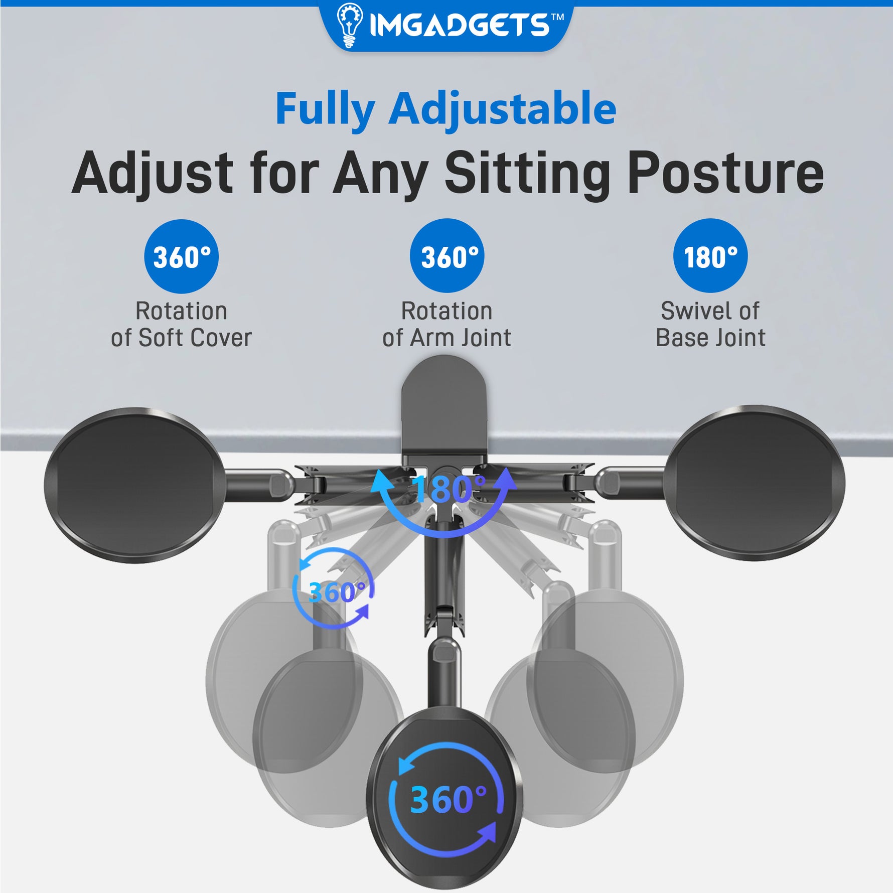 Accoudoir pivotant réglable à fixation par pince avec rotation à 360° | Idéal pour le travail et les jeux | Soutien ergonomique | Installation facile | Capacité de charge : 12 kg | Robuste et durable, fabriqué en acier allié 