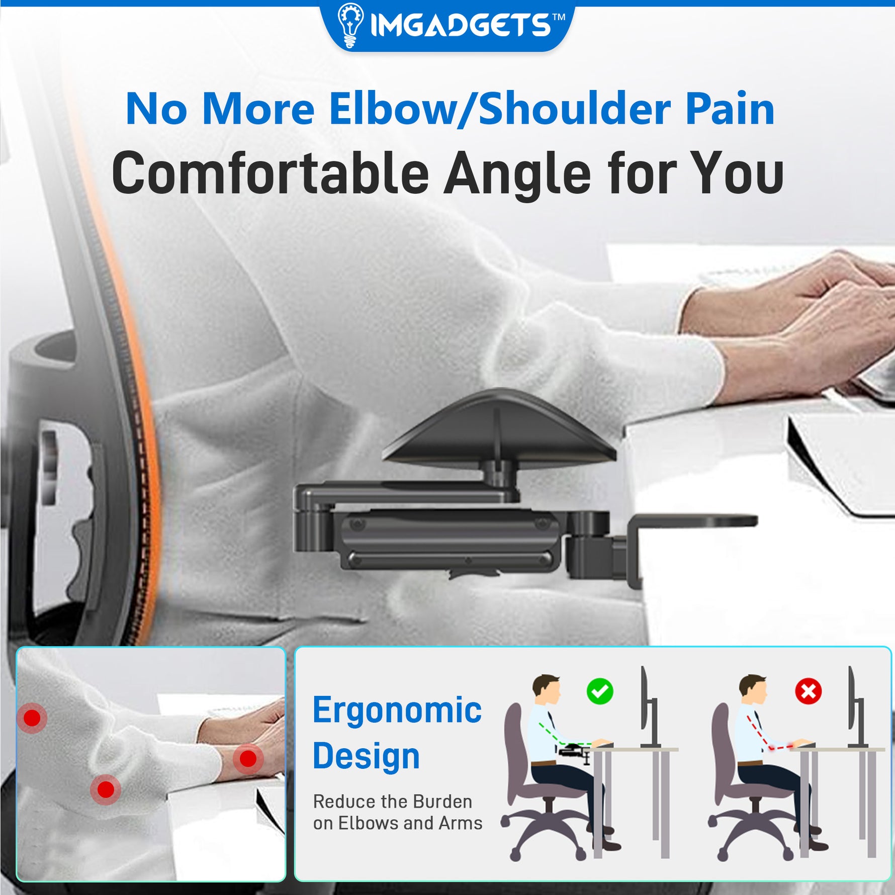 Accoudoir pivotant réglable à fixation par pince avec rotation à 360° | Idéal pour le travail et les jeux | Soutien ergonomique | Installation facile | Capacité de charge : 12 kg | Robuste et durable, fabriqué en acier allié 