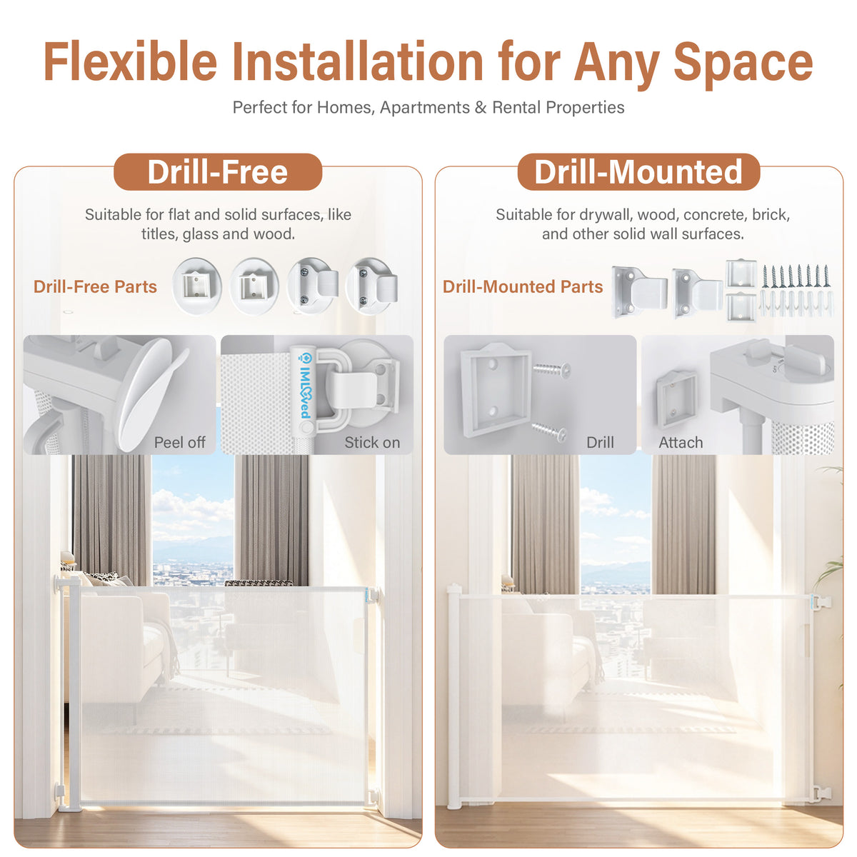 IMLoved Retractable Baby Gate 150cm Mesh Gate for Stairs & Doorways