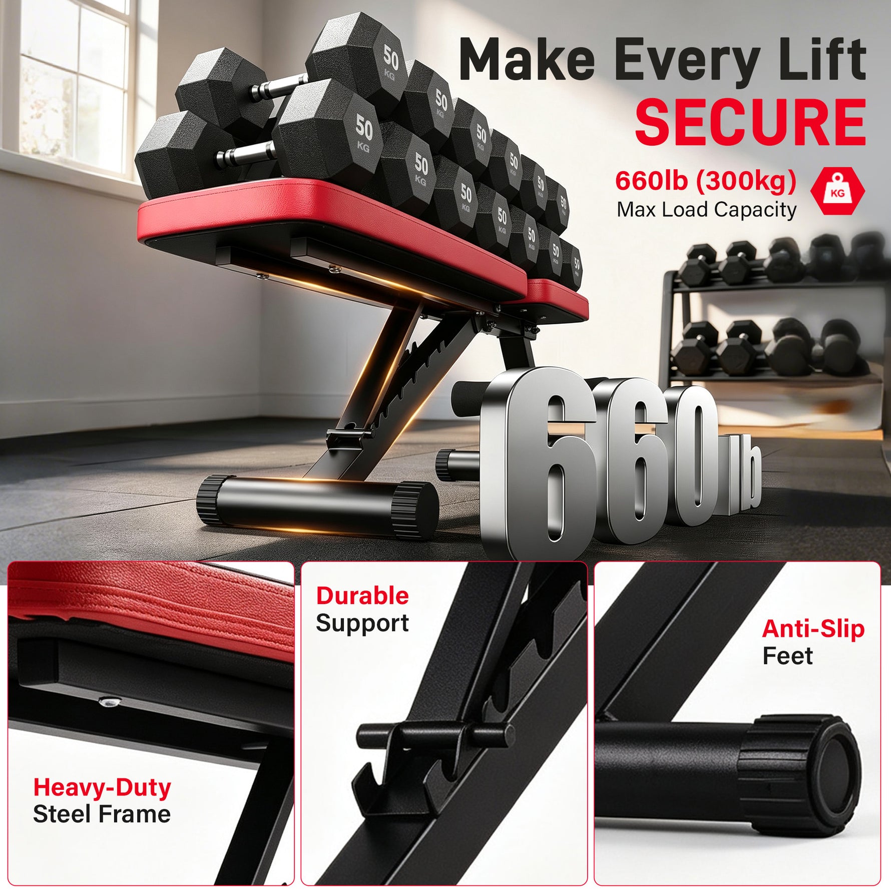 IMFIT Adjustable Workout Bench - Foldable Bench with Resistance Bands