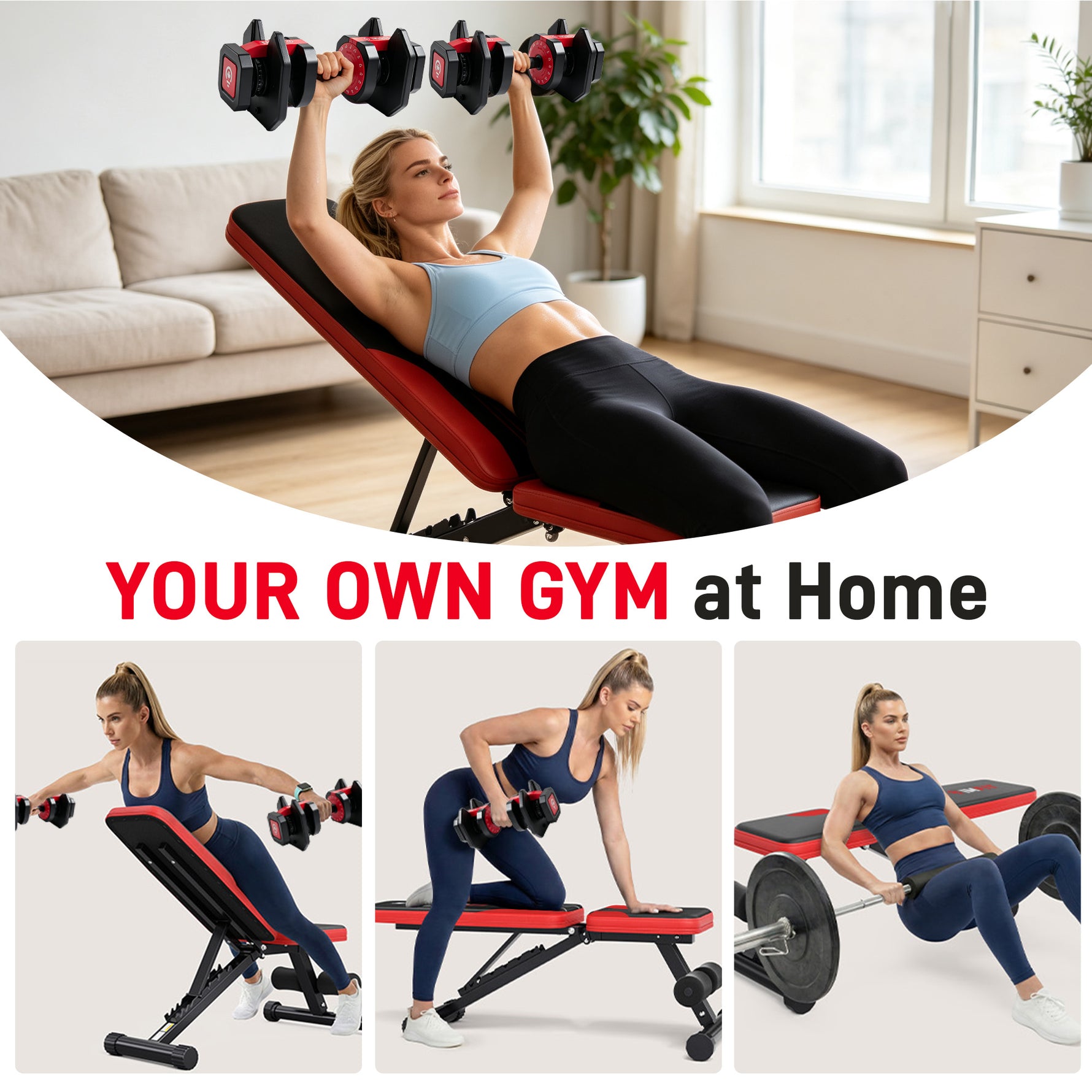 IMFIT Adjustable Workout Bench - Foldable Bench with Resistance Bands