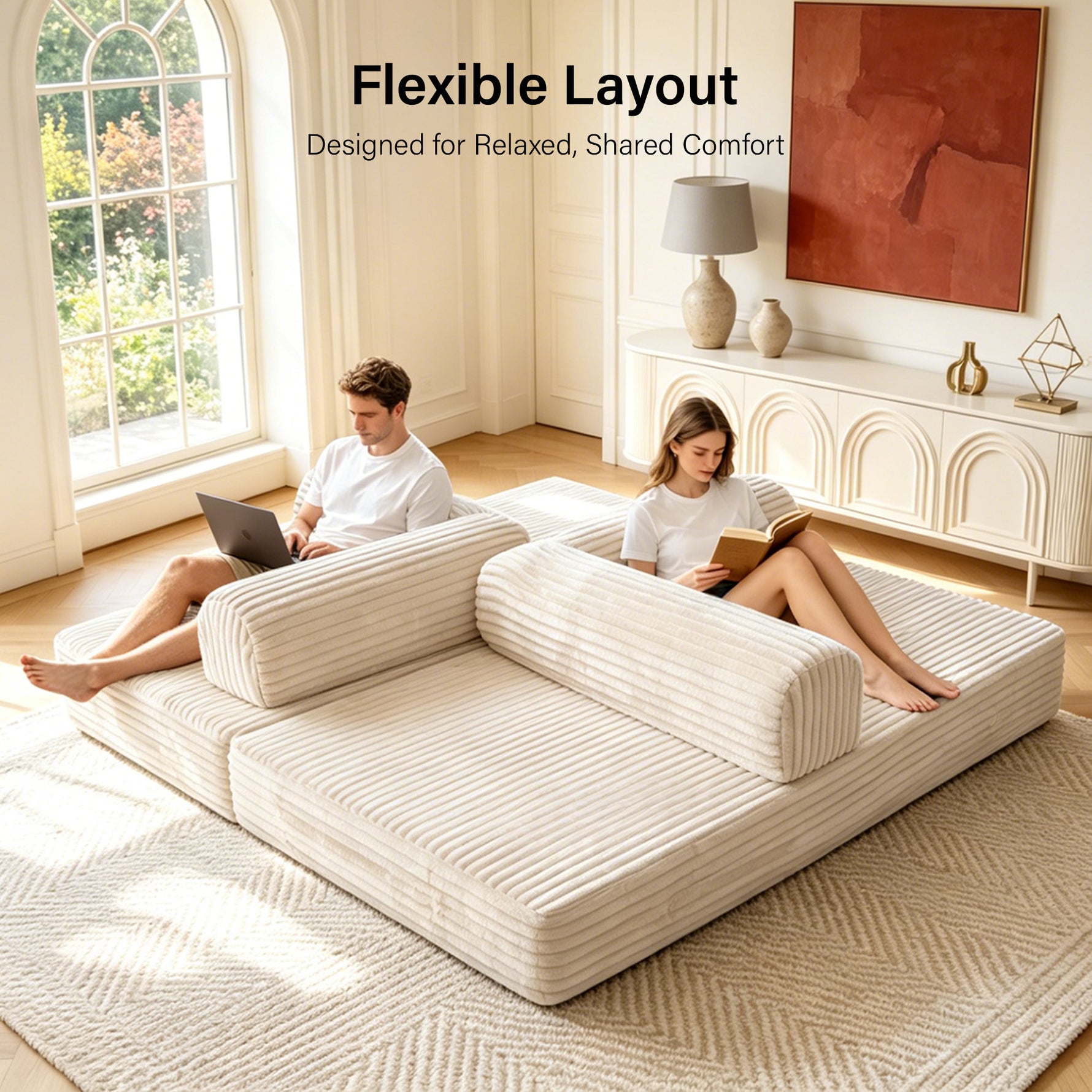 IMHome Convertible Sofa Bed - 4-in-1 Modular Design with High-Density Foam