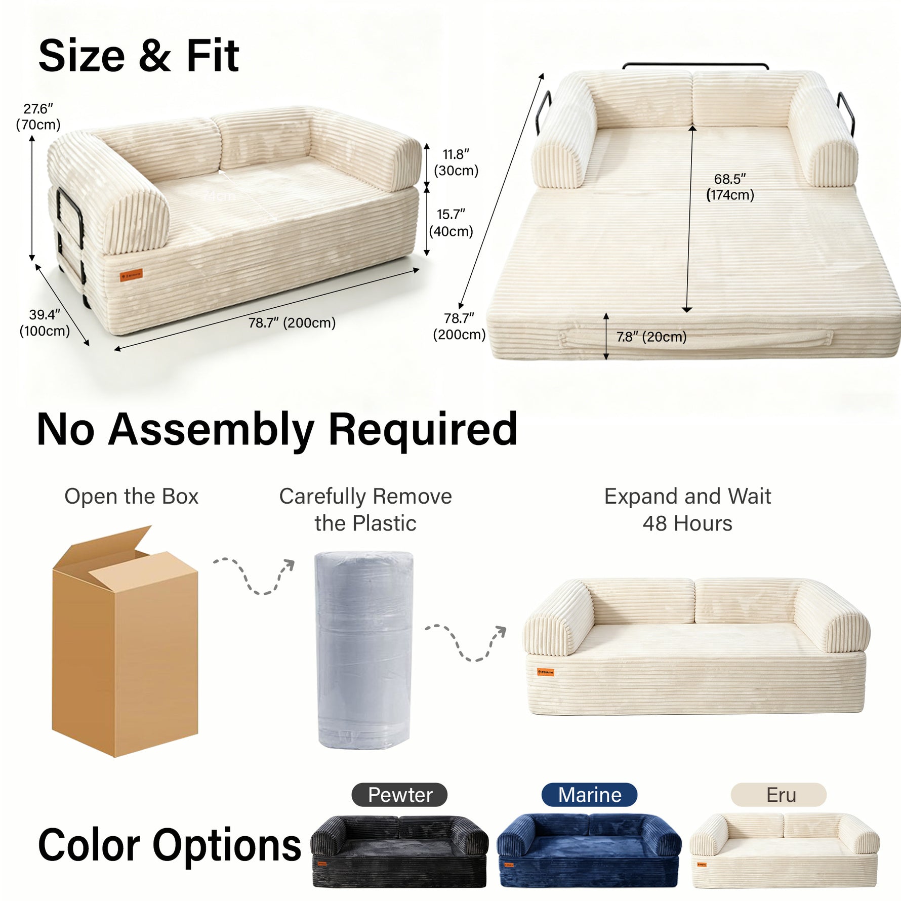IMHome Convertible Sofa Bed - 4-in-1 Modular Design with High-Density Foam