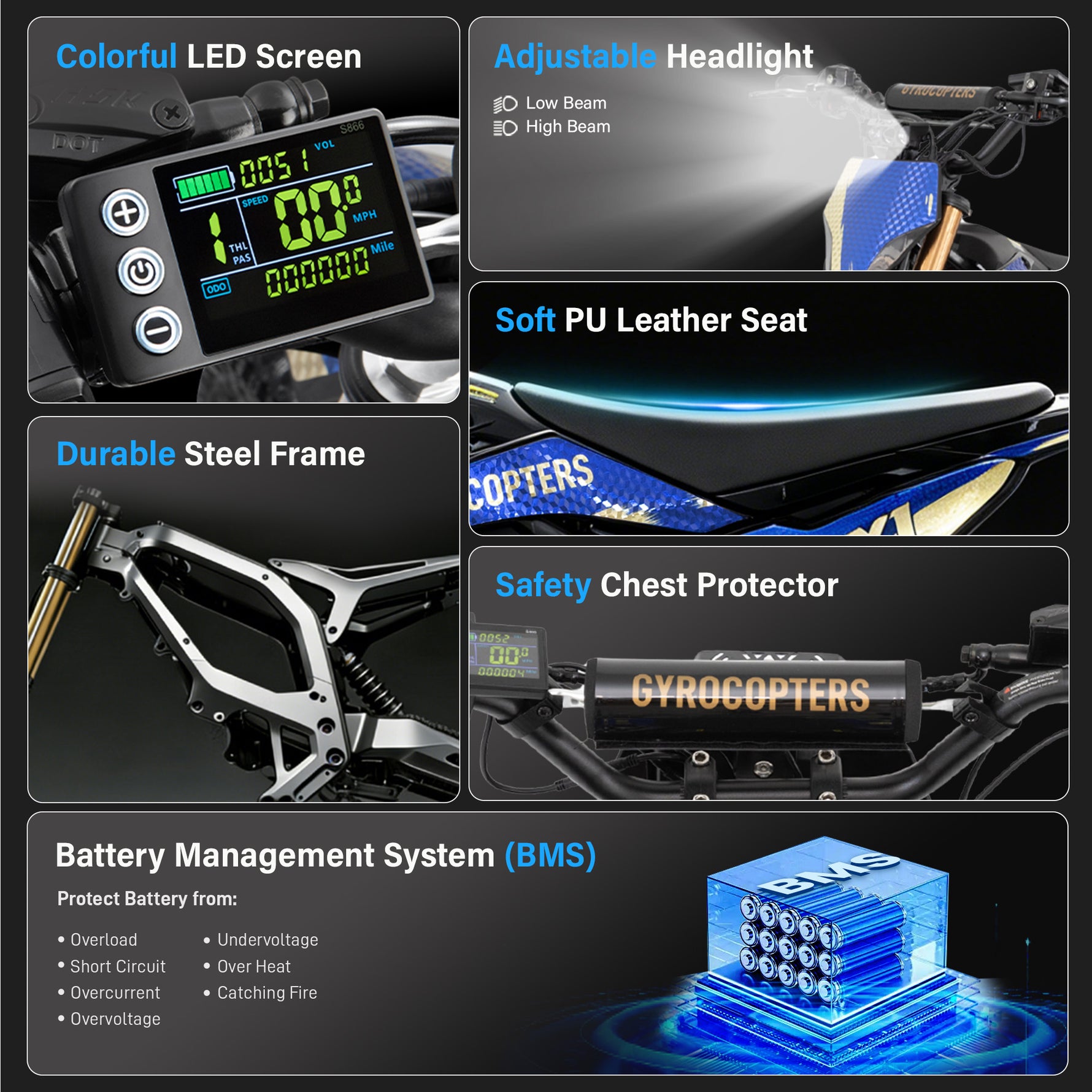 Gyrocopters DX1 Electric Dirt Bike - 3000W Peak Power, 65 Km/h Max Speed