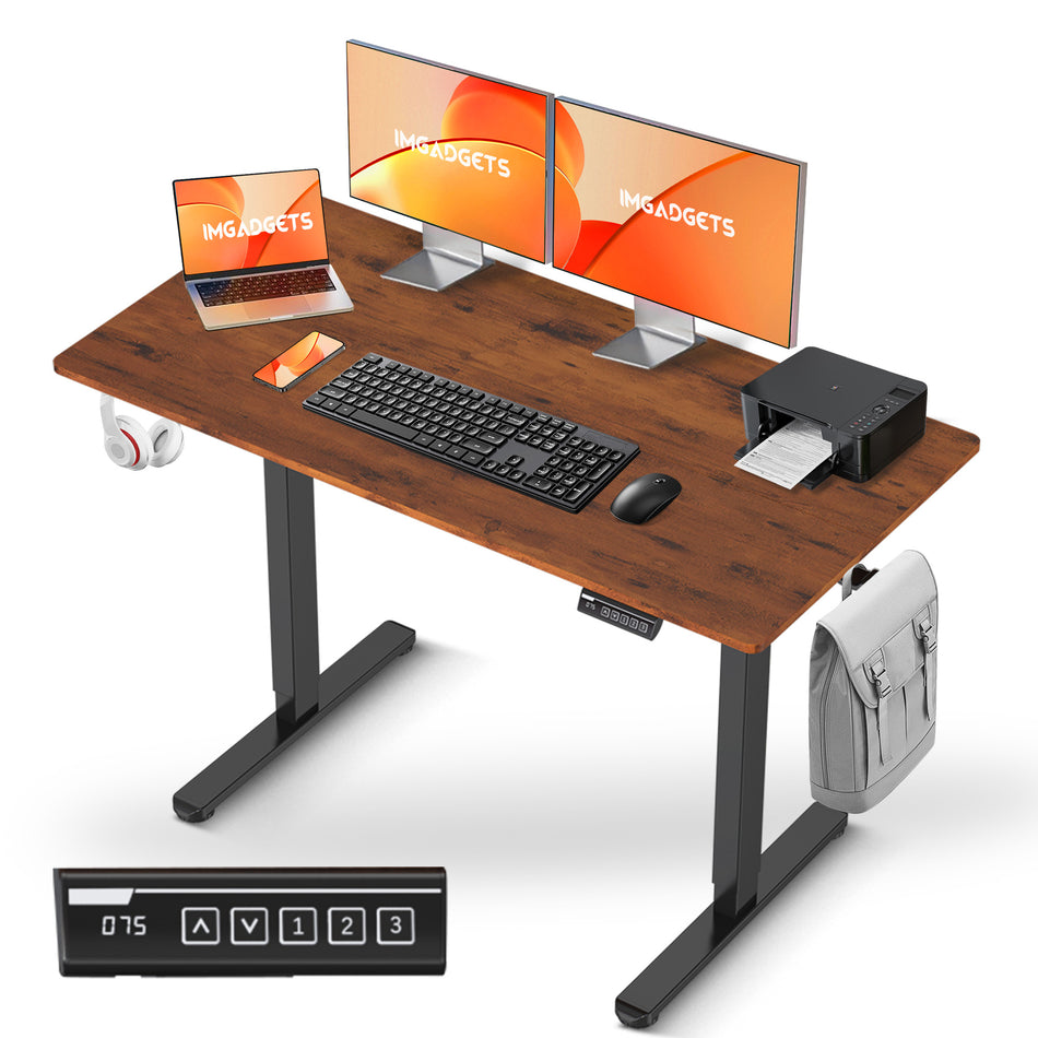 IMGadgets Standing Electric Adjustable Desk | 47'' x 24'' Large Workspace with 2 hooks | Ergonomic Sit-Stand Desk | 3-Memory Settings | Scratch-Resistant & Waterproof | Quiet Operation <55dB | Height Adjustable Desk for Work and Home