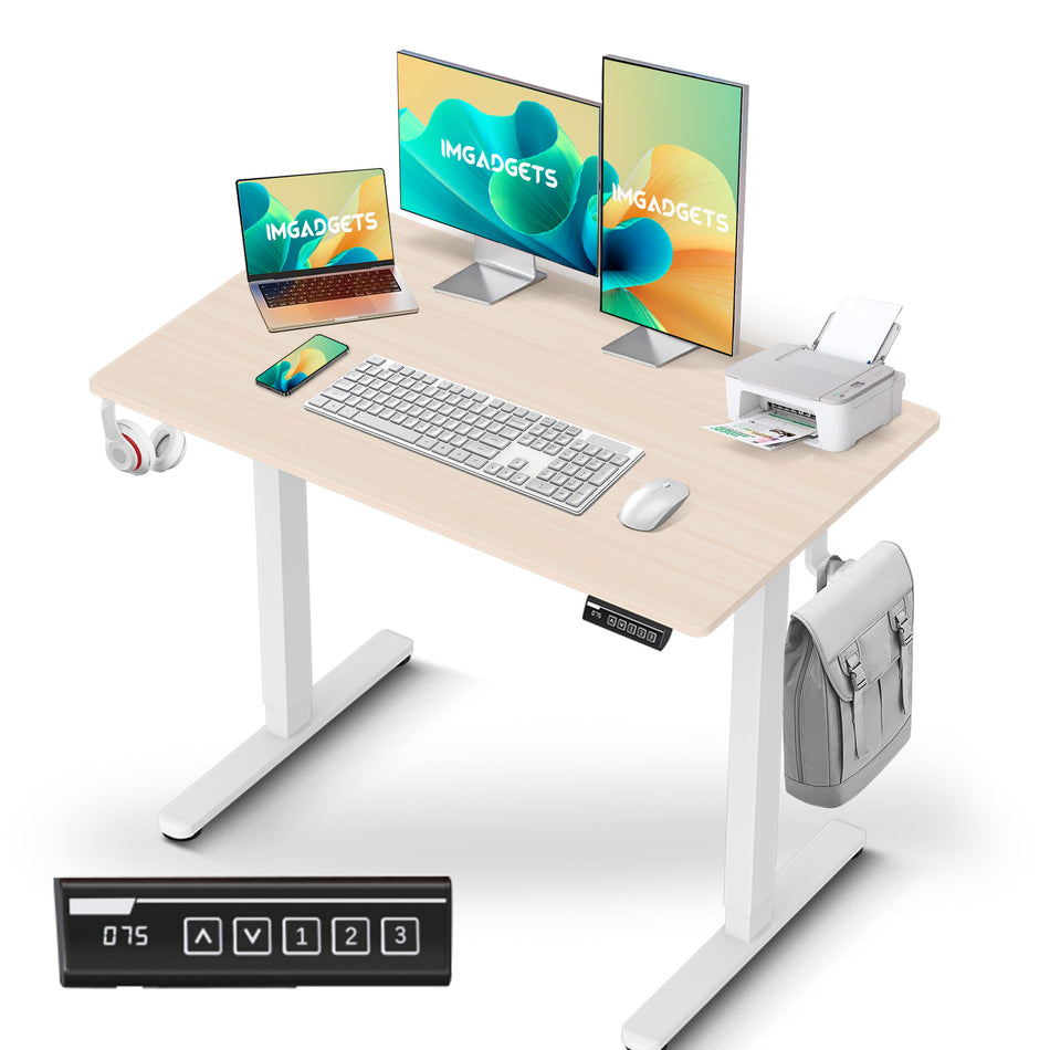 IMGadgets Standing Electric Adjustable Desk | 40'' x 24'' Large Workspace with 2 hooks | Ergonomic Sit-Stand Desk | 3-Memory Settings | Scratch-Resistant & Waterproof | Quiet Operation <55dB | Height Adjustable Desk for Work and Home