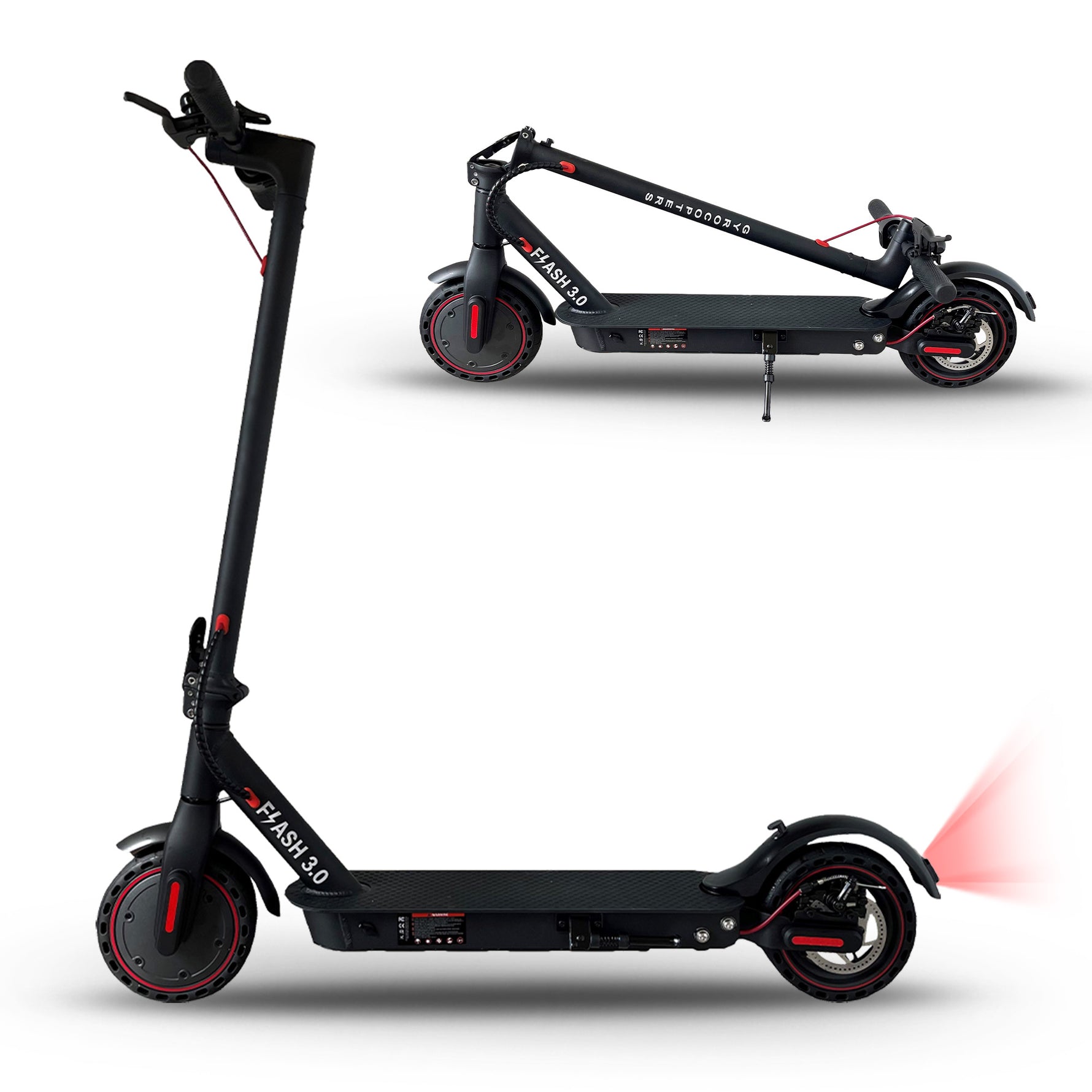 Trottinette électrique portable Gyrocopters Flash 3.0 reconditionnée, avec double suspension arrière, pneus increvables, batterie robuste 37 V/7500 mAh, puissant moteur sans balais de 350 W, régulateur de vitesse et pliable. Vitesse maximale : 25 km/h. 