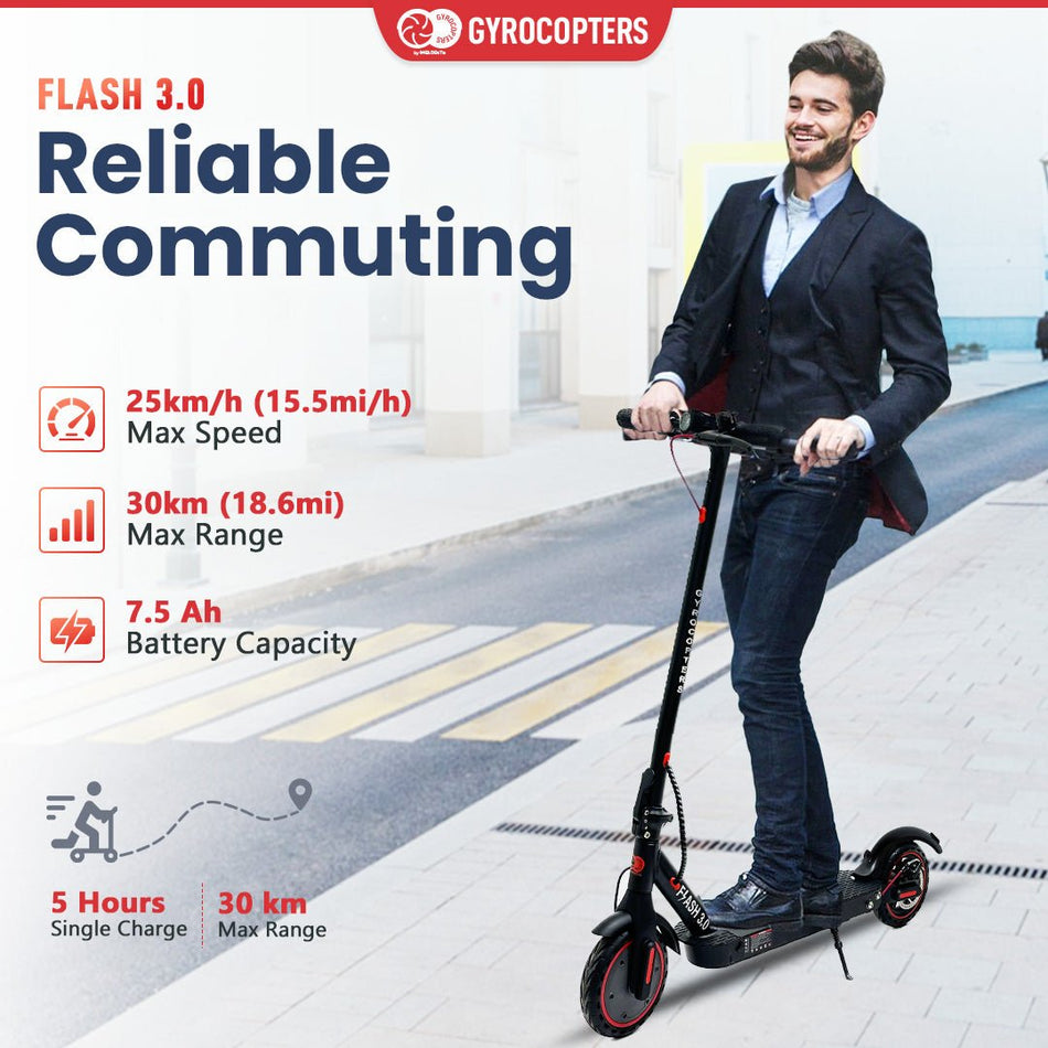 Gyrocopters Flash 3.0 Portable Electric Scooter I Range Up to 30km l Speed Up to 25 kms I 350 W Motor