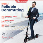 Trottinette électrique portable Gyrocopters Flash 3.0 reconditionnée, avec double suspension arrière, pneus increvables, batterie robuste 37 V/7500 mAh, puissant moteur sans balais de 350 W, régulateur de vitesse et pliable. Vitesse maximale : 25 km/h. 