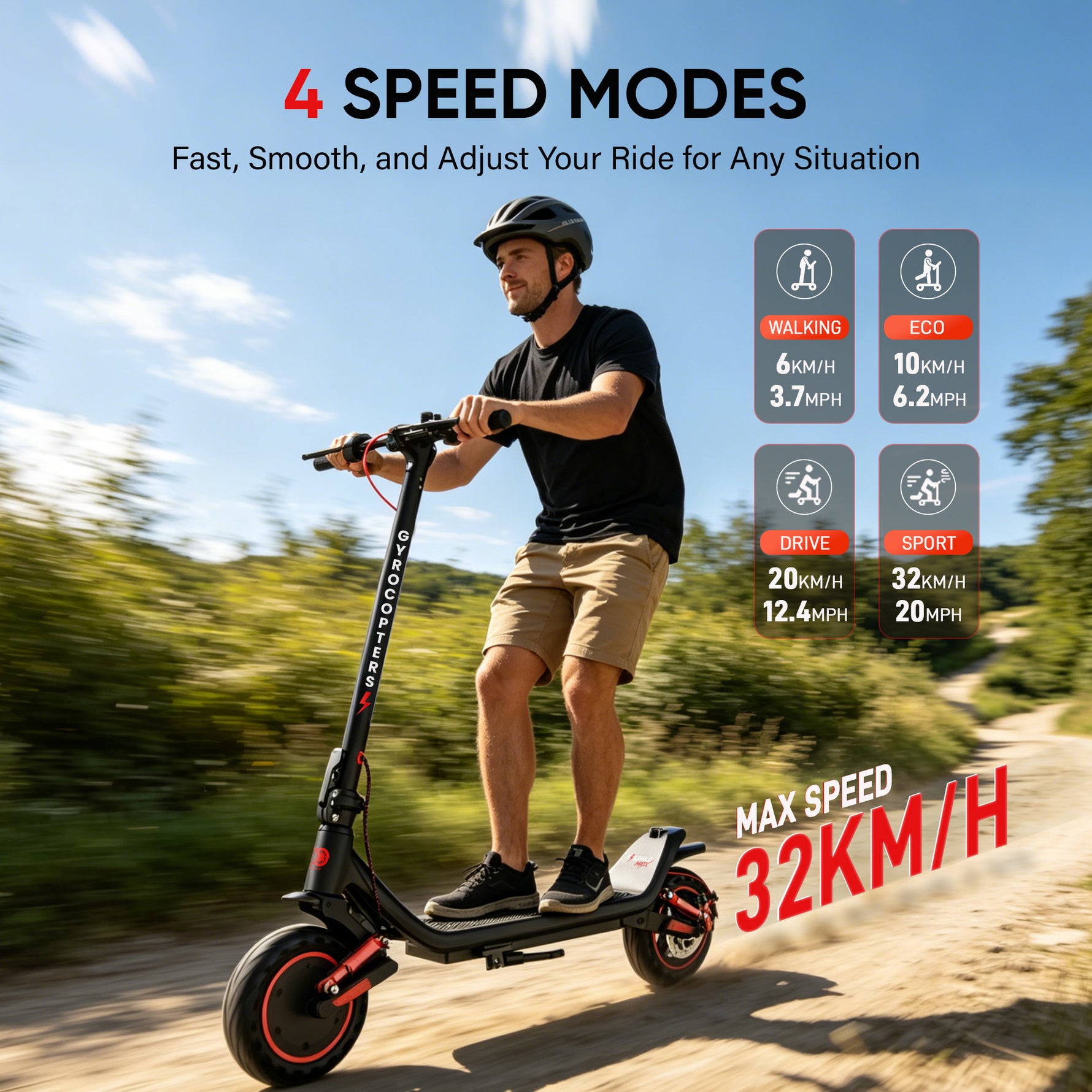 Gyrocopters Flash 6.0 MAX Electric Scooter - 40 km Range, 32 Km/h Speed