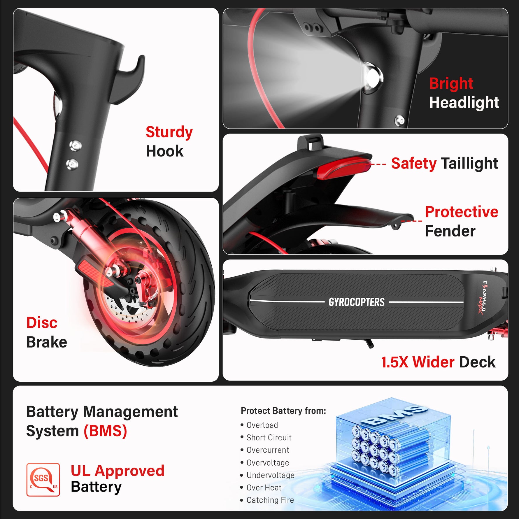 Gyrocopters Flash 6.0 MAX Electric Scooter - 40 km Range, 32 Km/h Speed