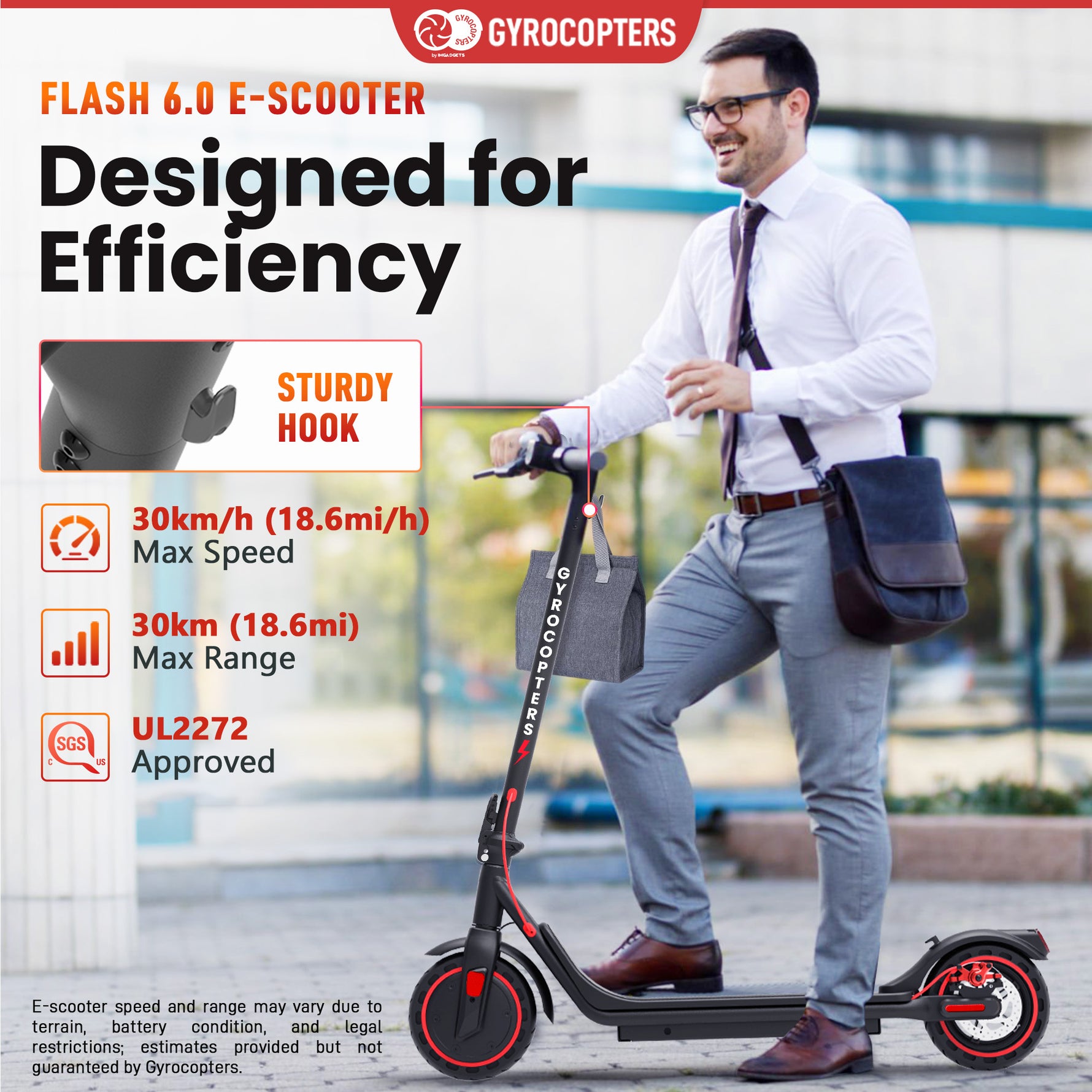 Gyrocopters Flash 6.0 Electric Scooter - 30 km Range