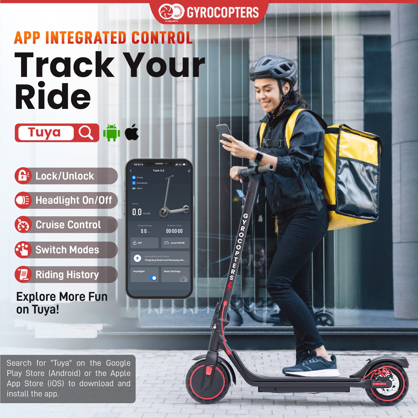 Gyrocopters Flash 6.0 Electric Scooter - 30 km Range